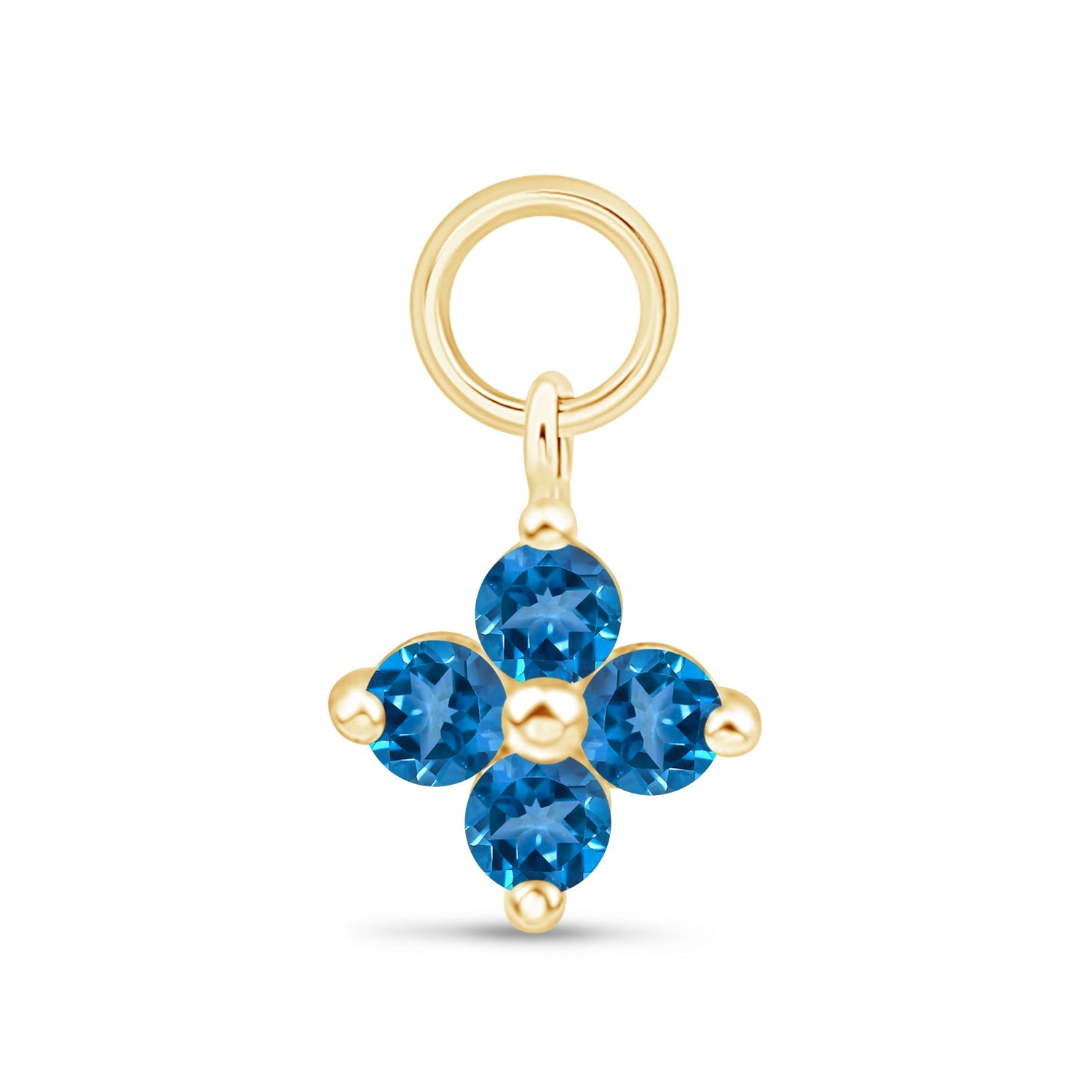 Hoop with Bezel Set Blue Topaz Charm in Solid 14k White Gold