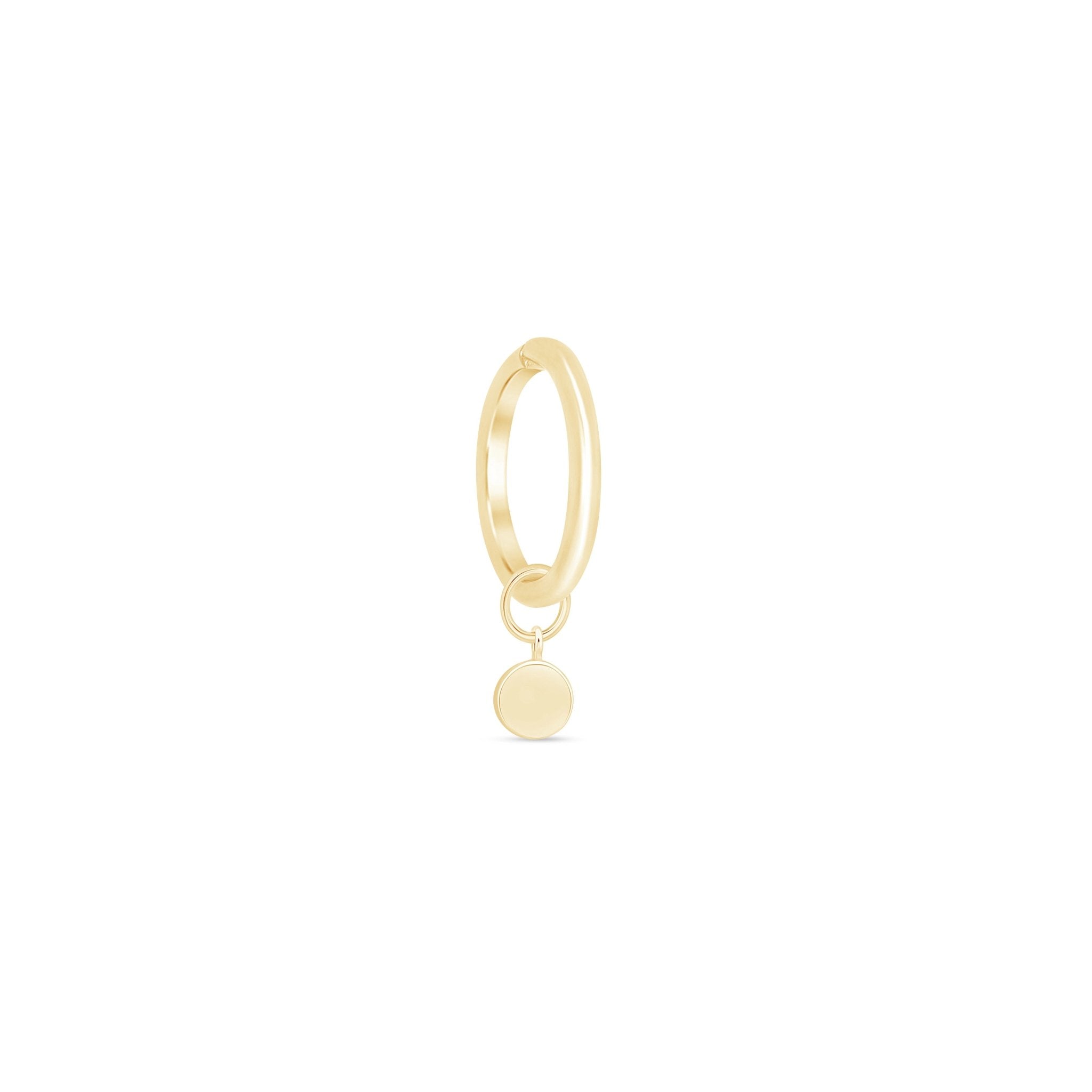 Hoop with Disc Charm in Solid 14k Yellow Gold