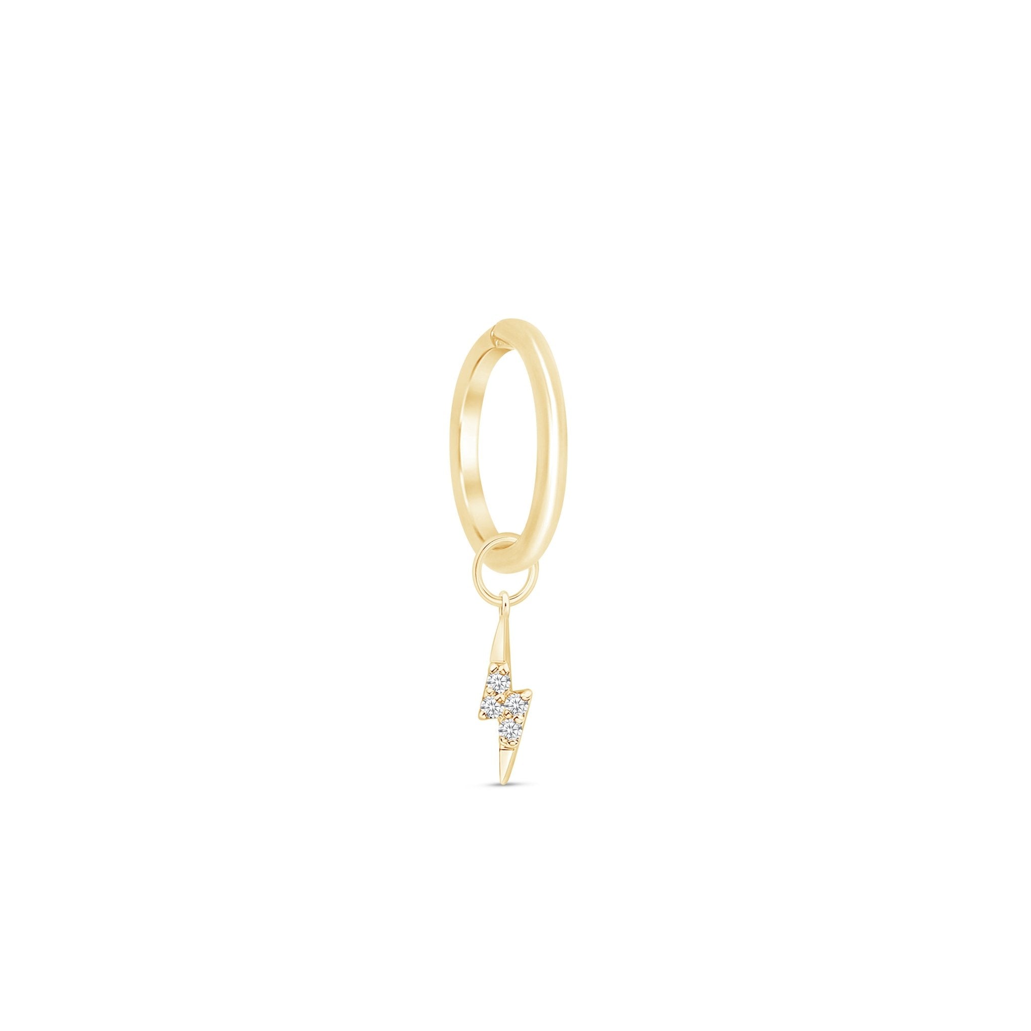 Hoop with Lightning Bolt Charm in Solid 14k Yellow Gold