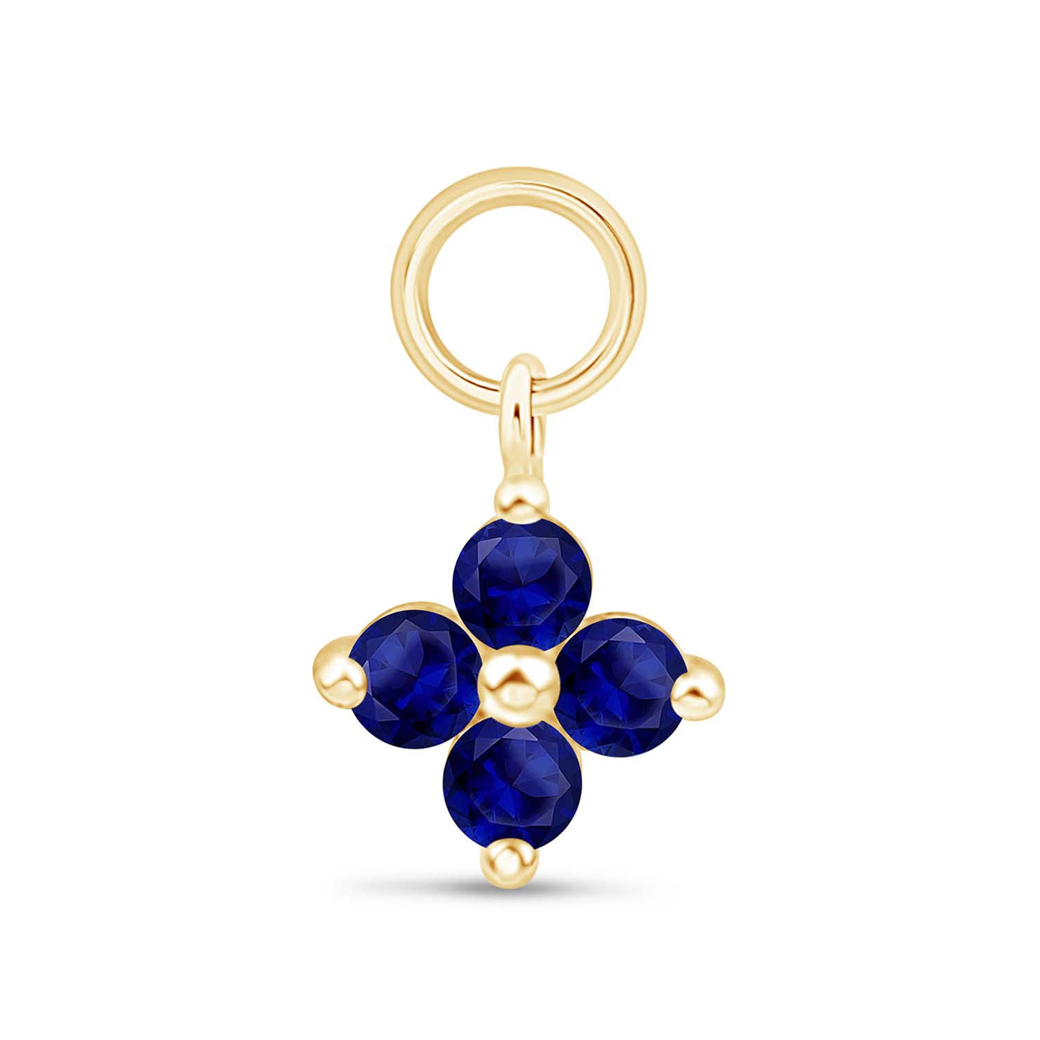 Hoop with Sapphire Clover Charm in Solid 14k Yellow Gold