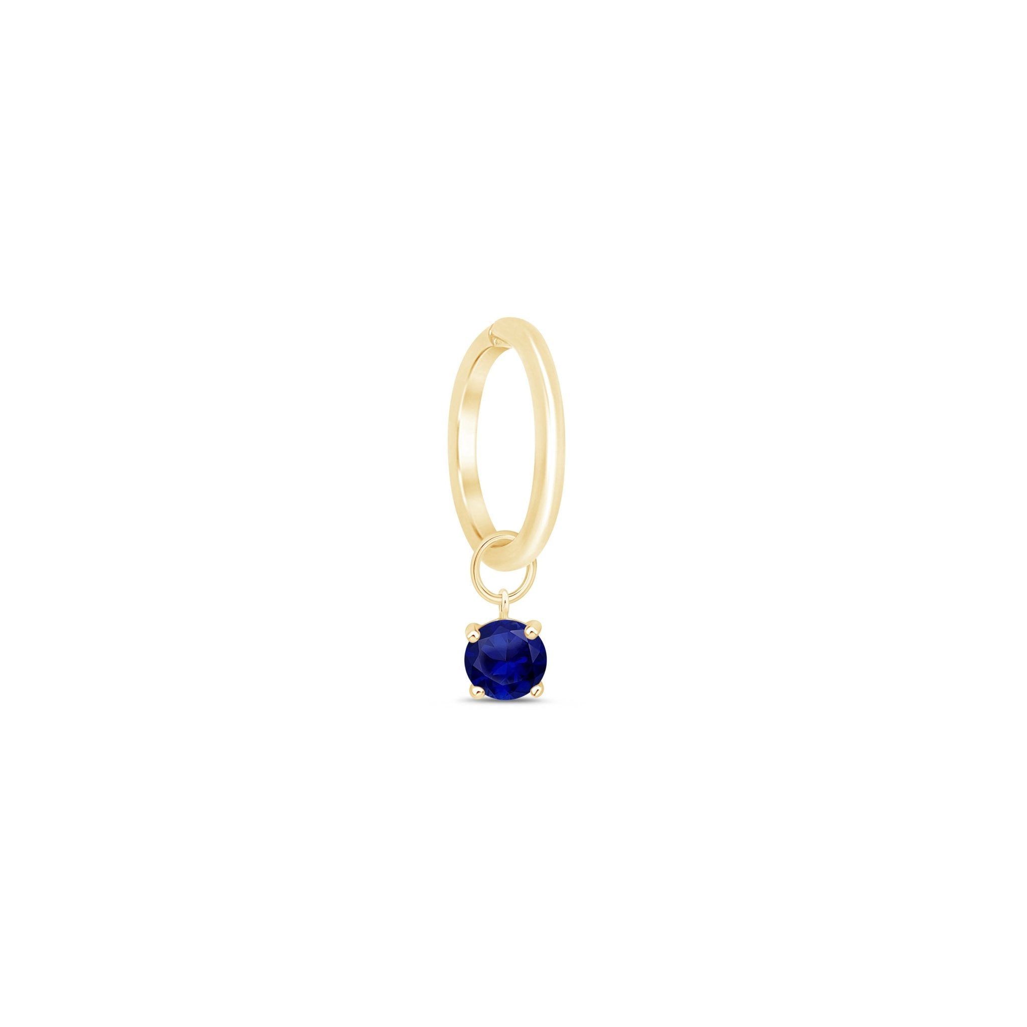 Hoop with Prong Set Sapphire Charm in Solid 14k Yellow Gold