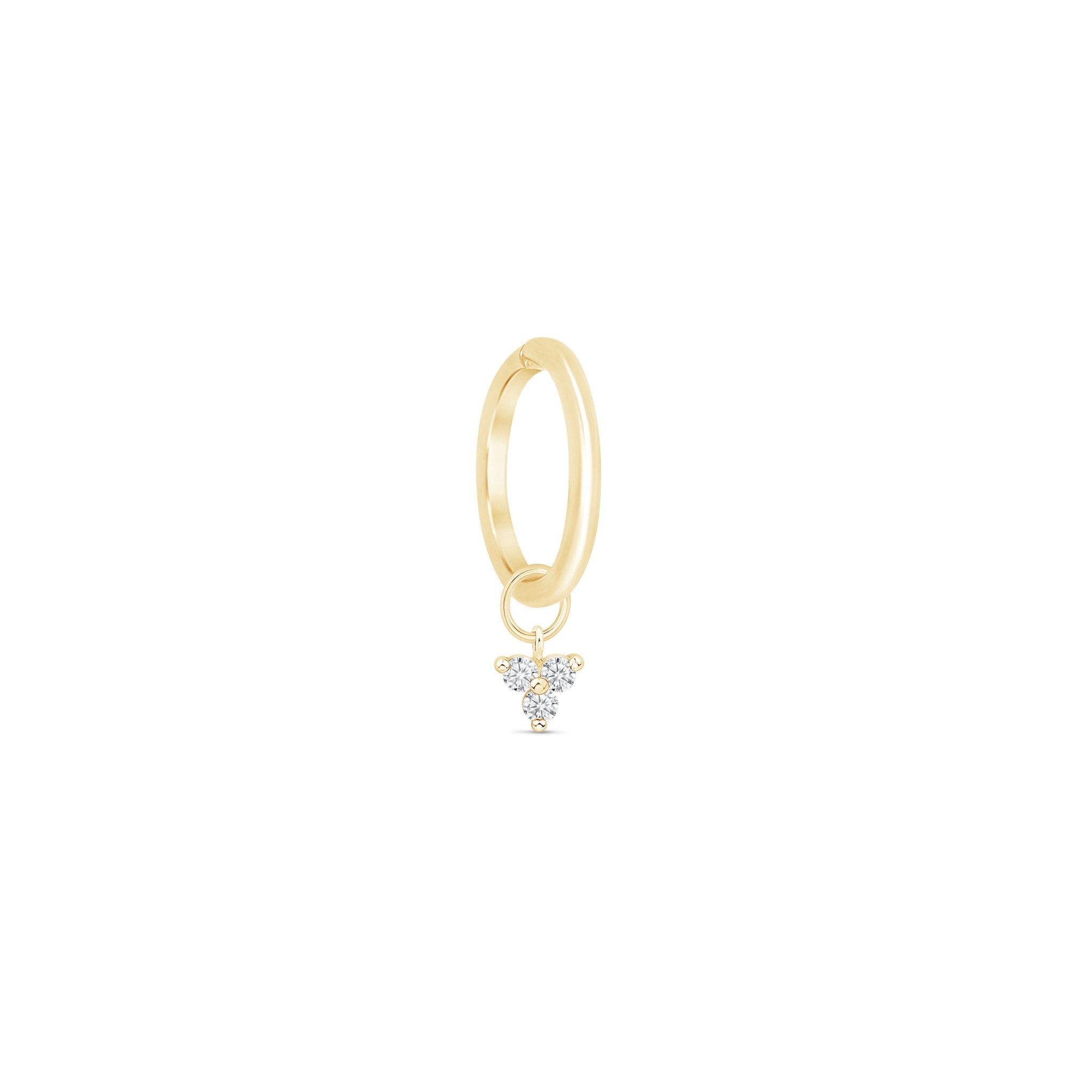 Hoop with Gemstone Trinity Charm in Solid 14k Yellow Gold