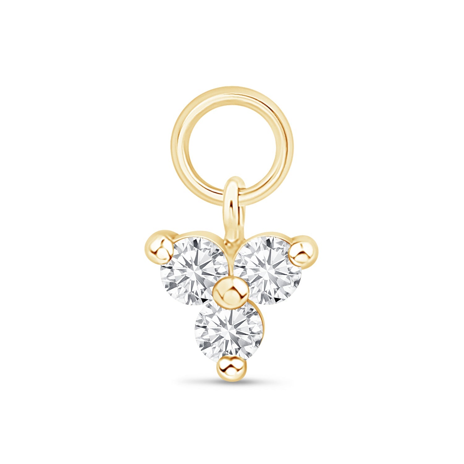 Hoop with Gemstone Trinity Charm in Solid 14k Yellow Gold