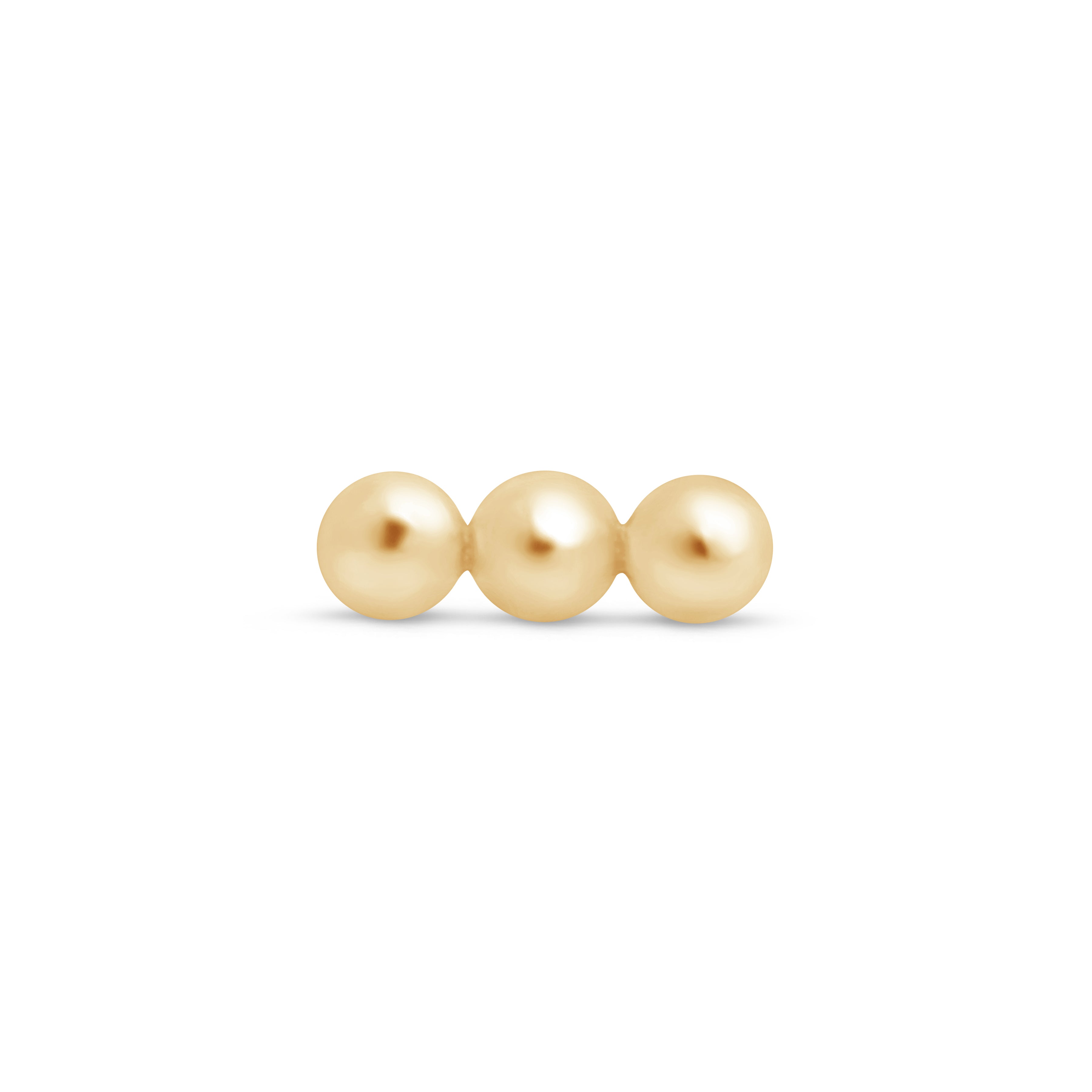 Three Bead Bar Flat Back Stud in Solid 14k Yellow Gold