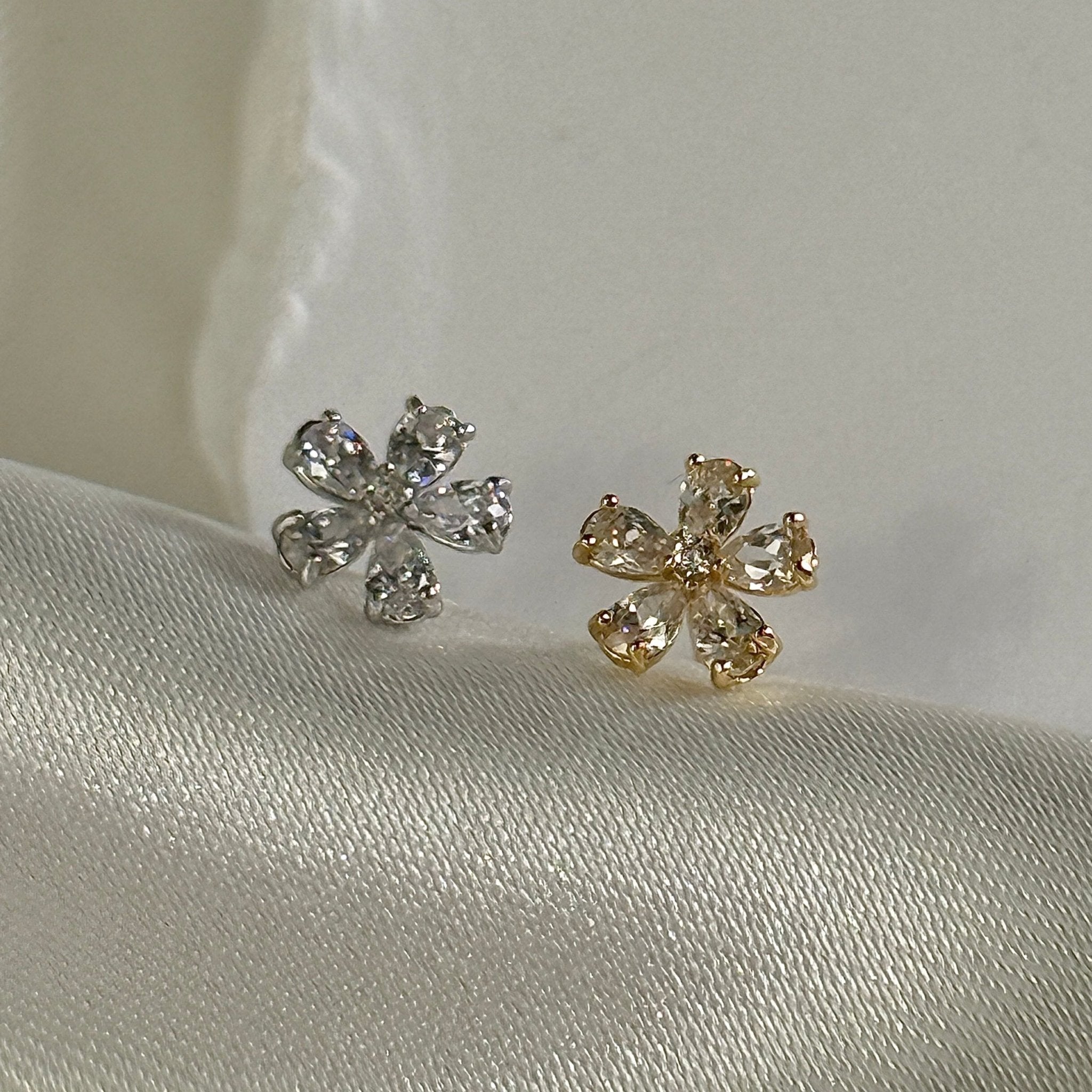 Blooming Flower Flat Back Stud in Solid 14k White Gold