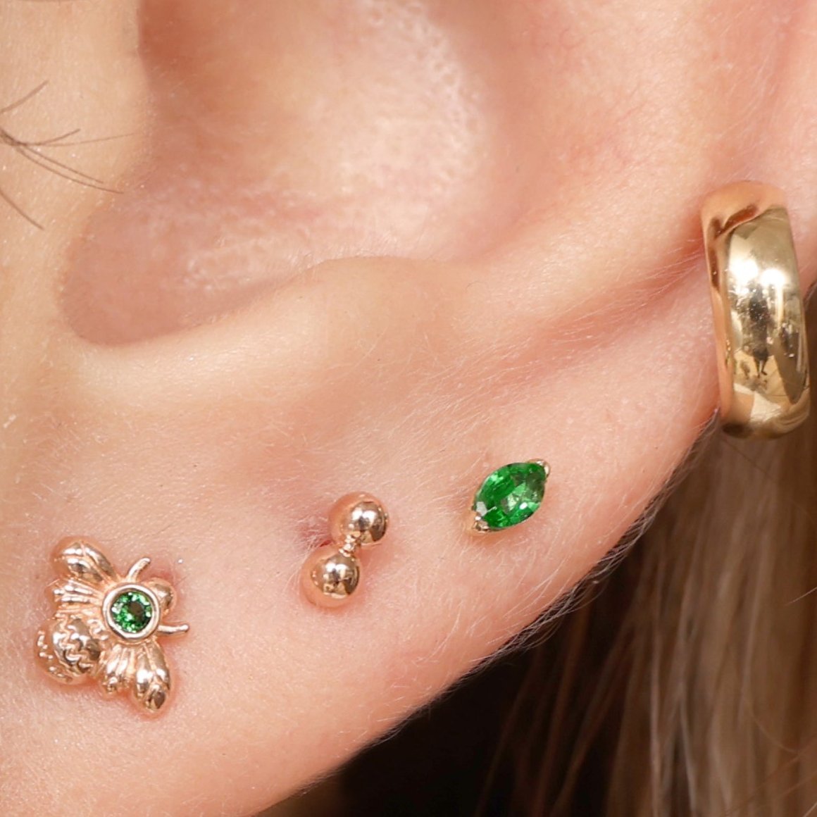 Marquise Emerald Flat Back Stud in Solid 14k Yellow Gold