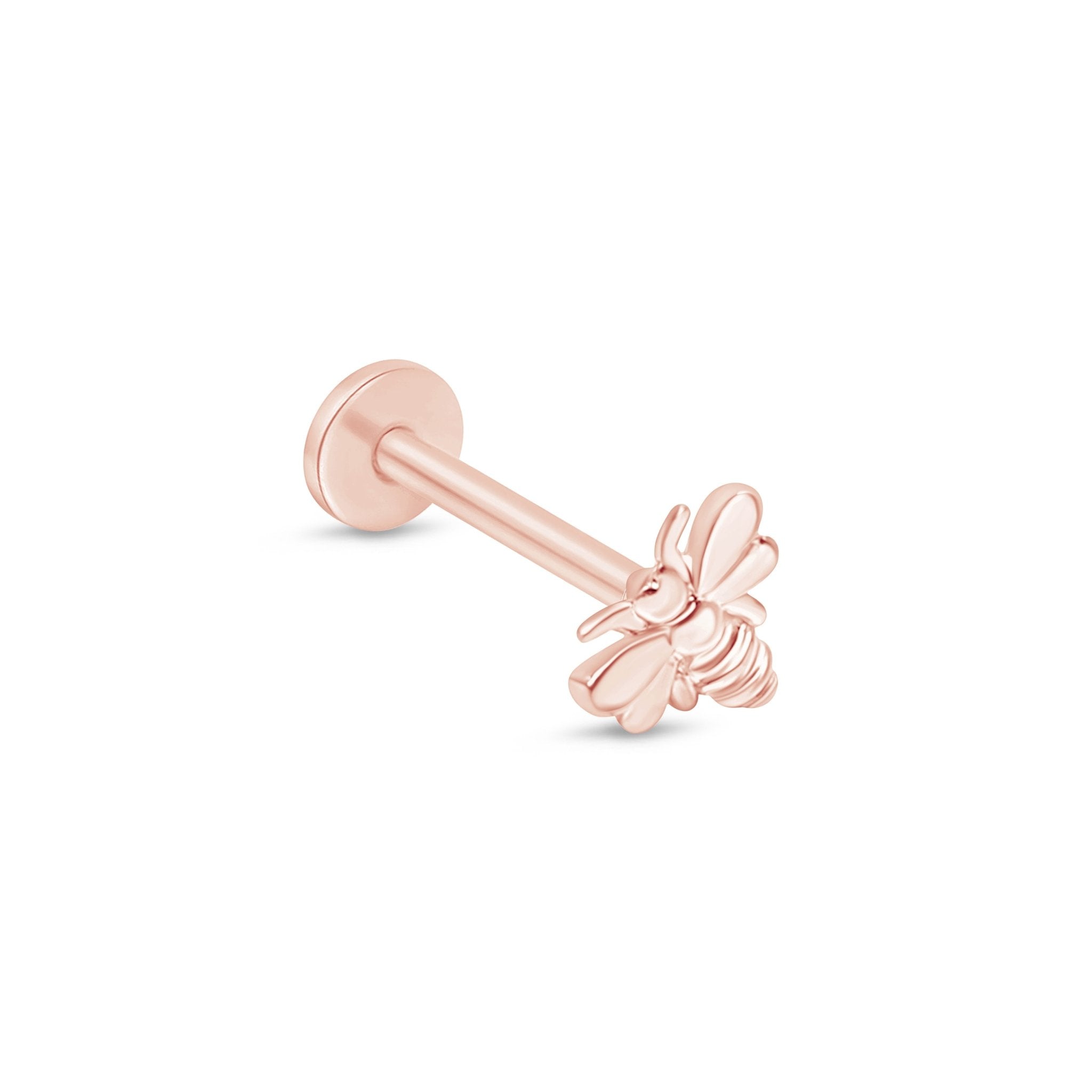 Minimalist Bee Flat Back Stud in Solid 14k Rose Gold