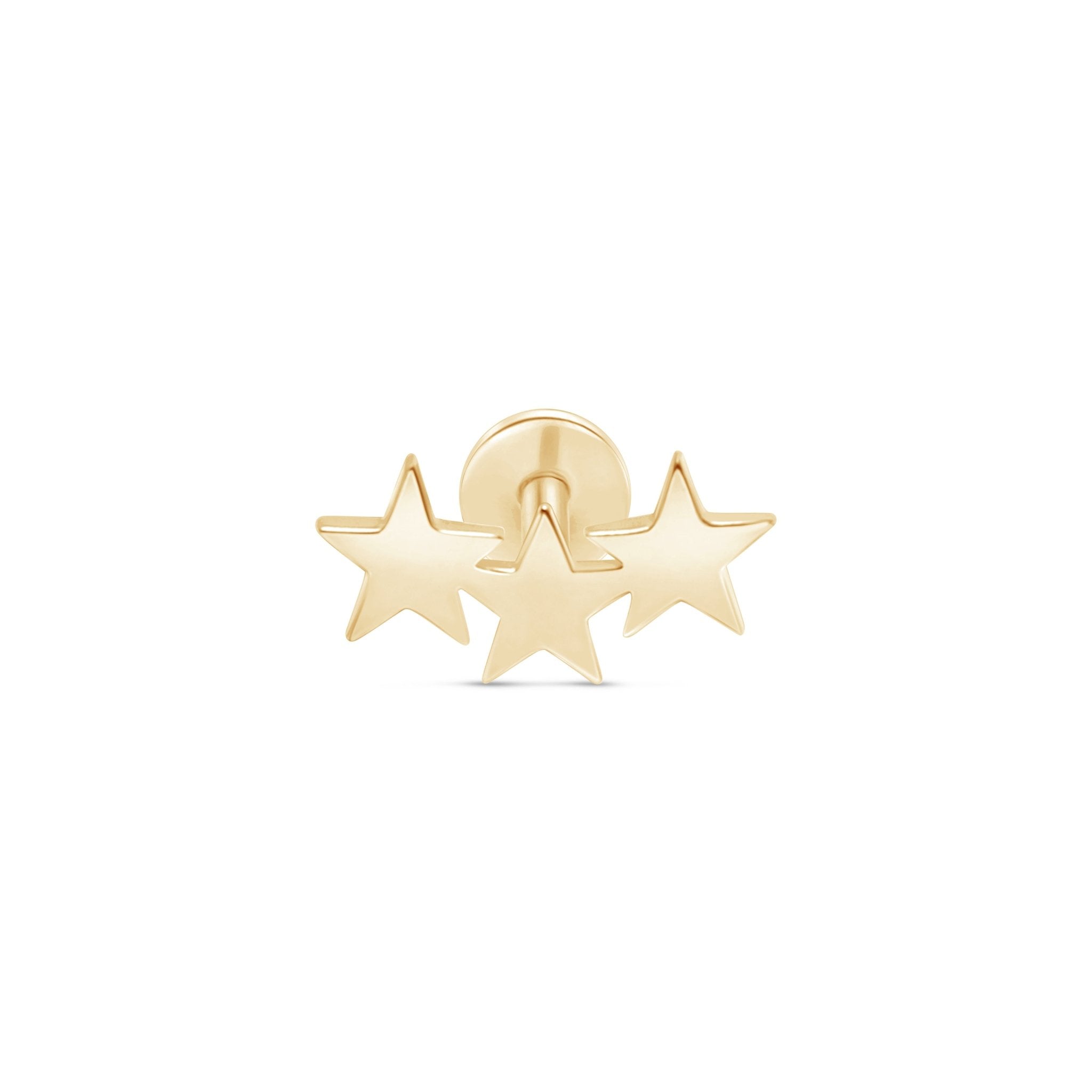 Three Star Flat Back Stud in Solid 14k Yellow Gold