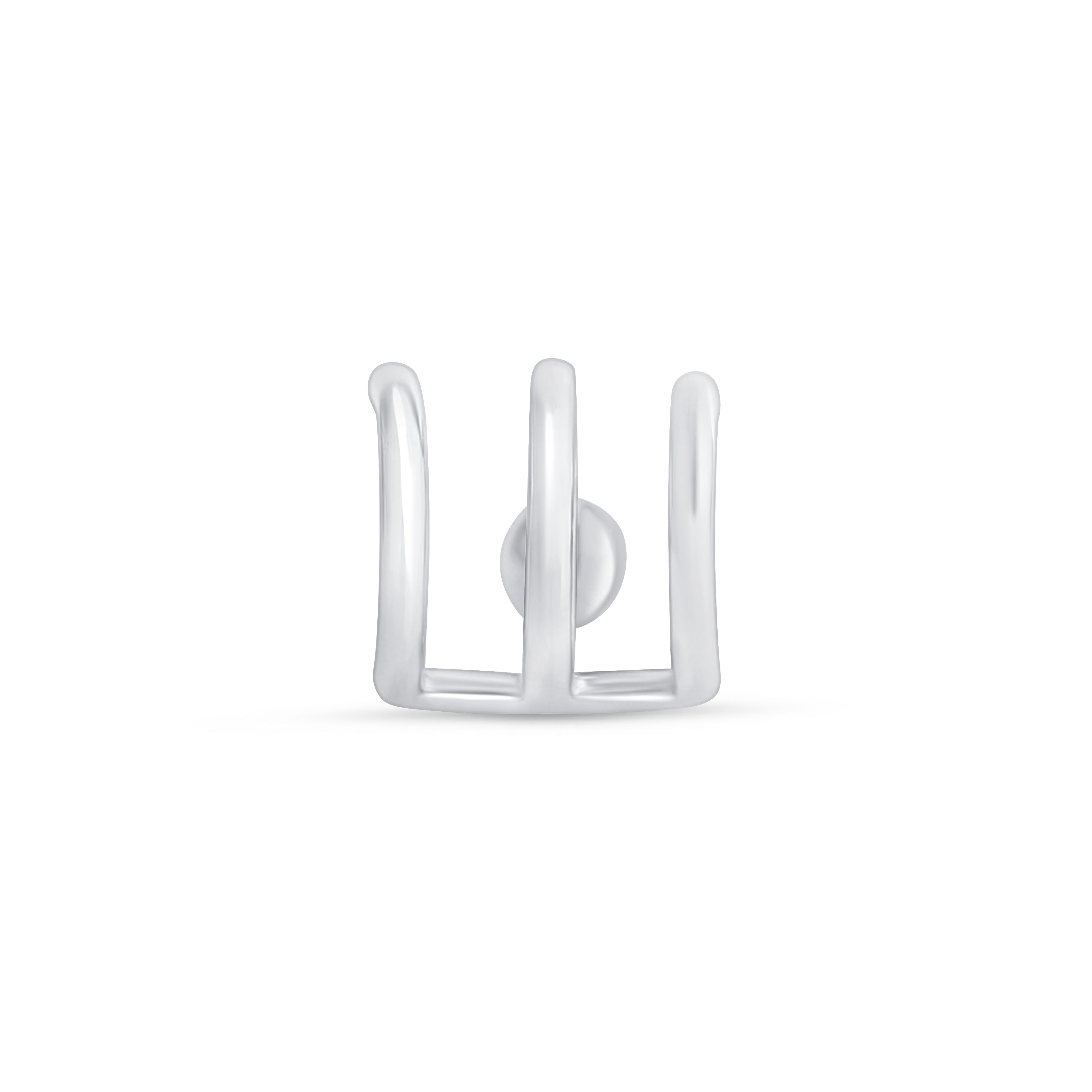Triple Illusion Hoop Ball Back Huggie Stud in Solid 14k White Gold