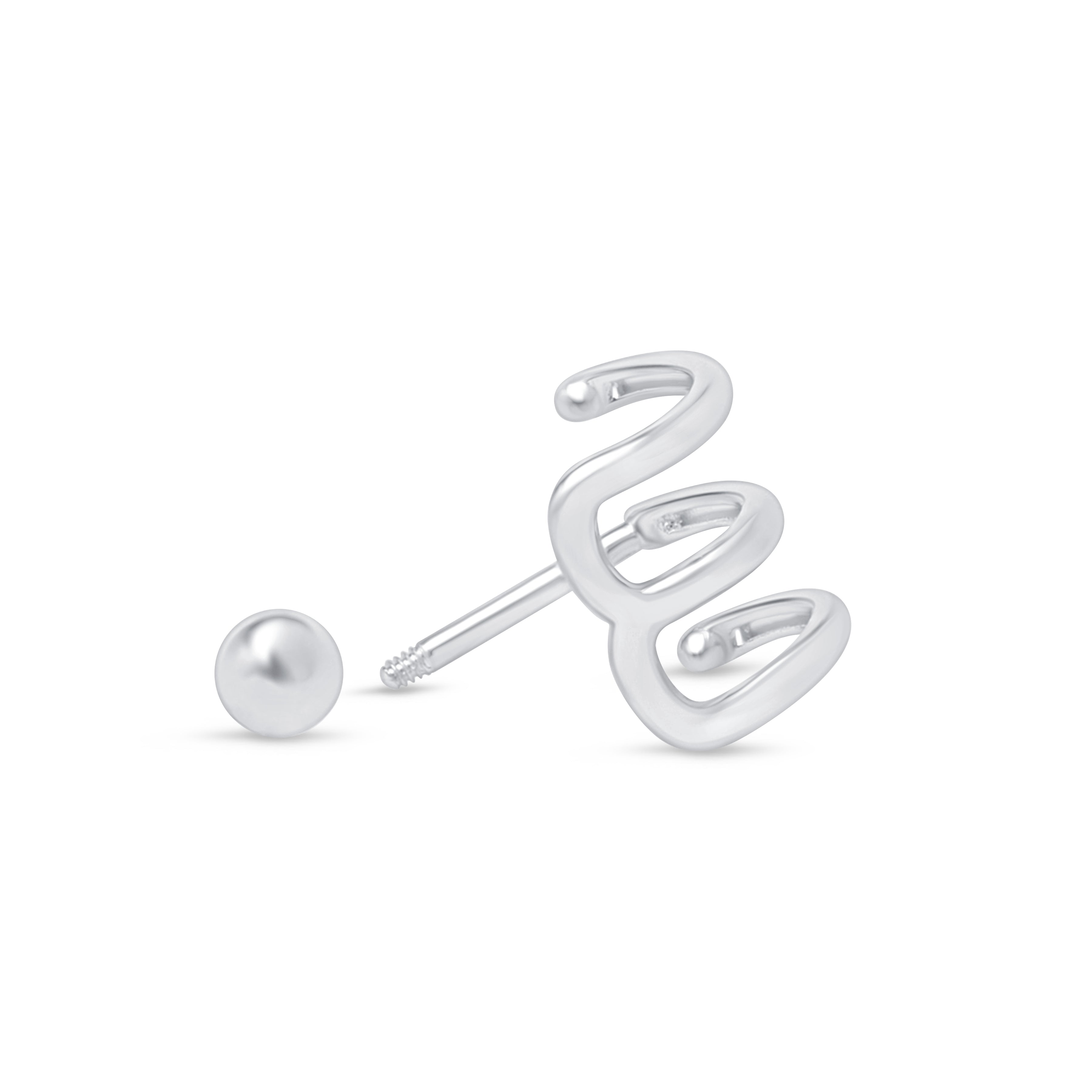 Triple Illusion Hoop Ball Back Huggie Stud in Solid 14k White Gold