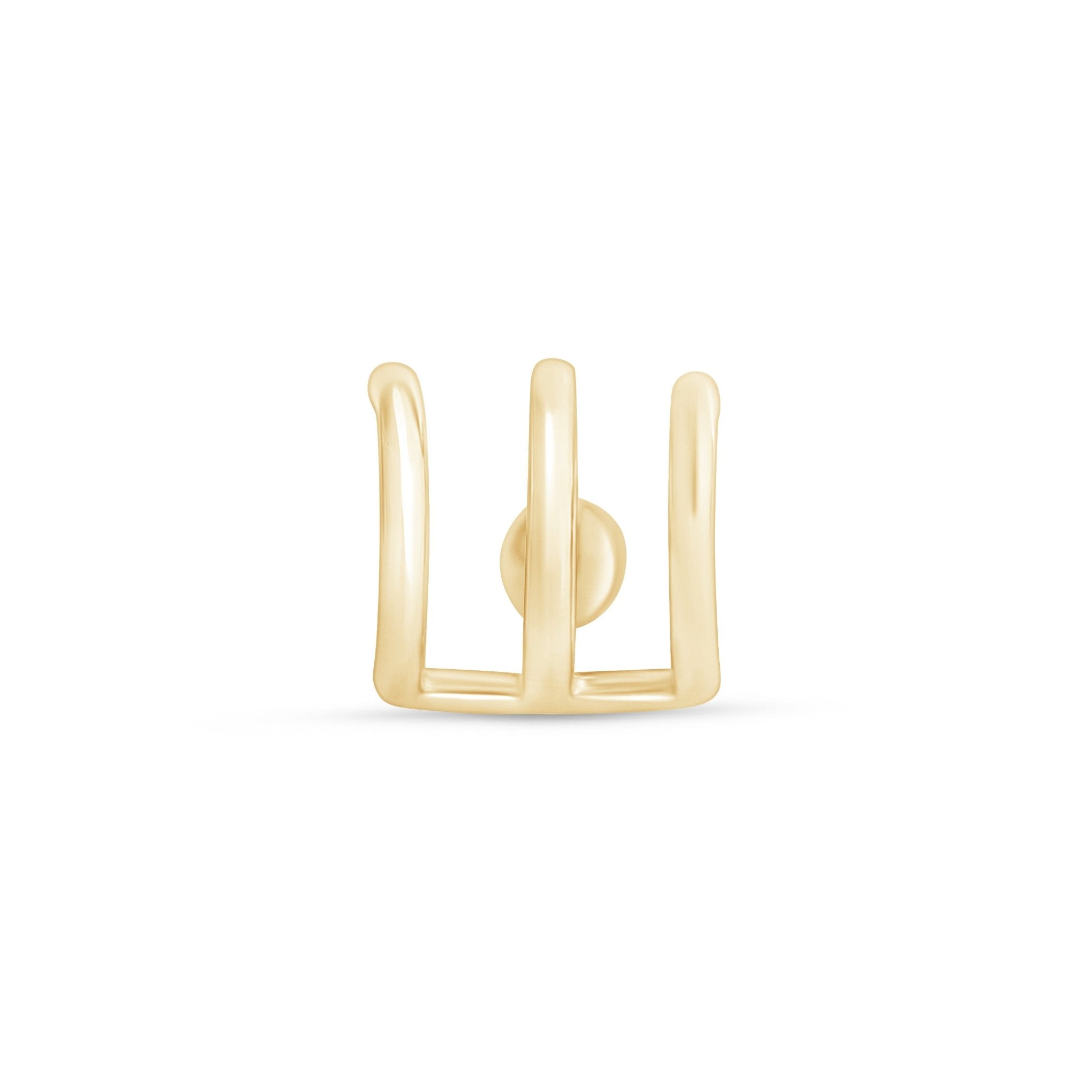 Triple Illusion Hoop Ball Back Huggie Stud in Solid 14k Yellow Gold