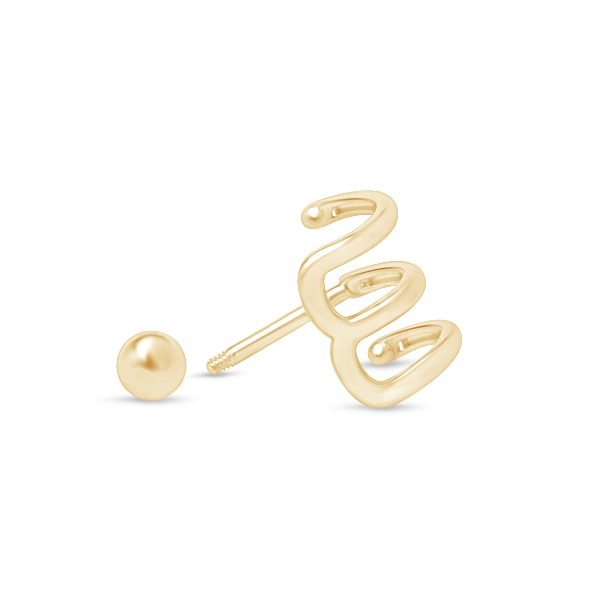 Triple Illusion Hoop Ball Back Huggie Stud in Solid 14k Yellow Gold