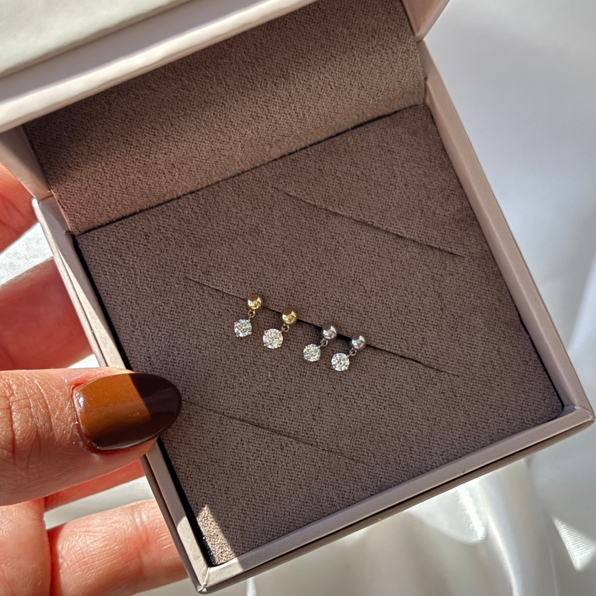 Solitaire Diamond Drop Flat Back Stud in Solid 14k White Gold