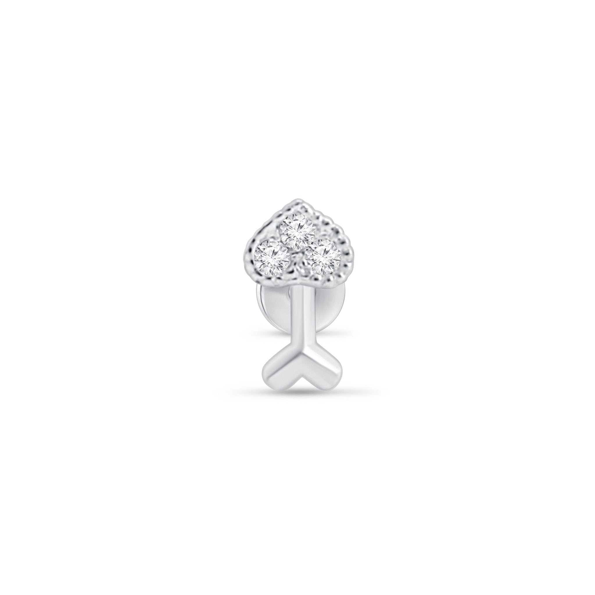 White Gold Diamond Cupid's Heart Flat Back Earring