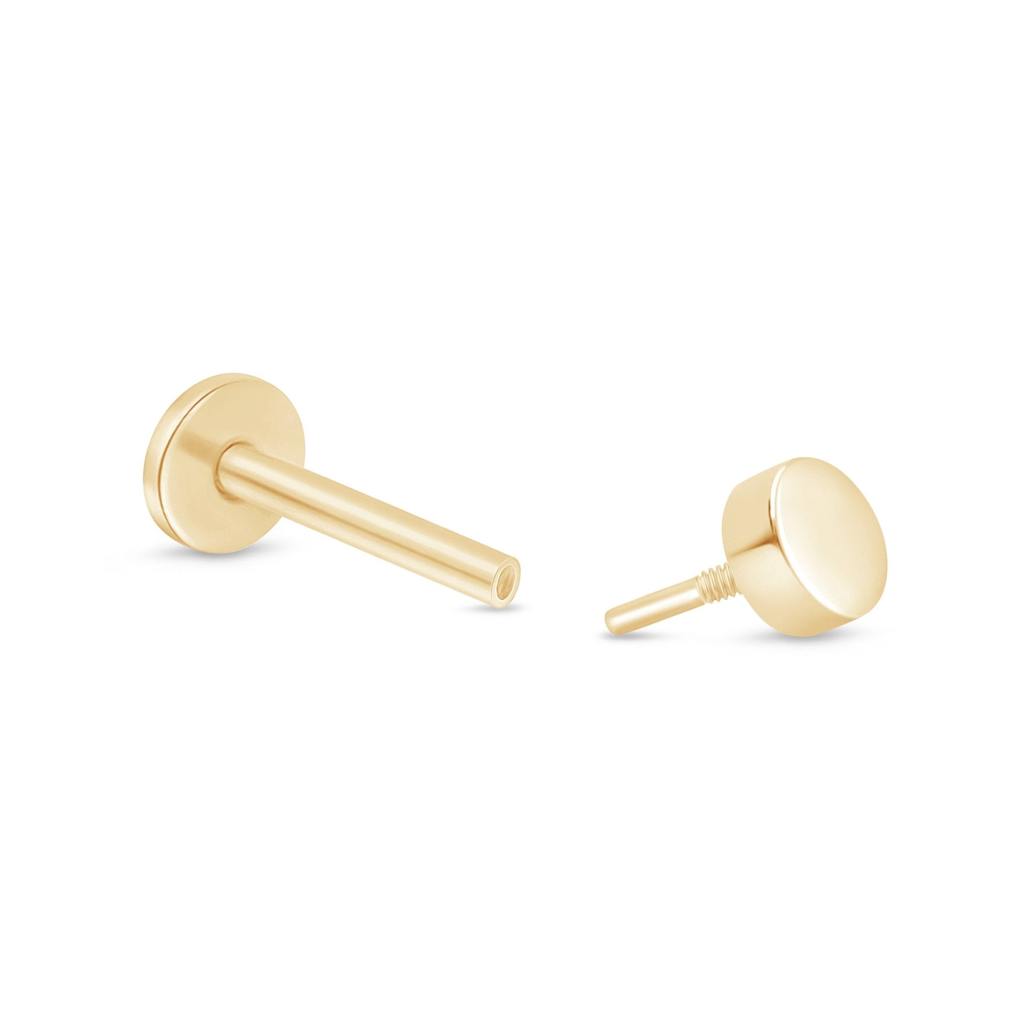 Gold Disc Flat Back Stud in Solid 14k Yellow Gold