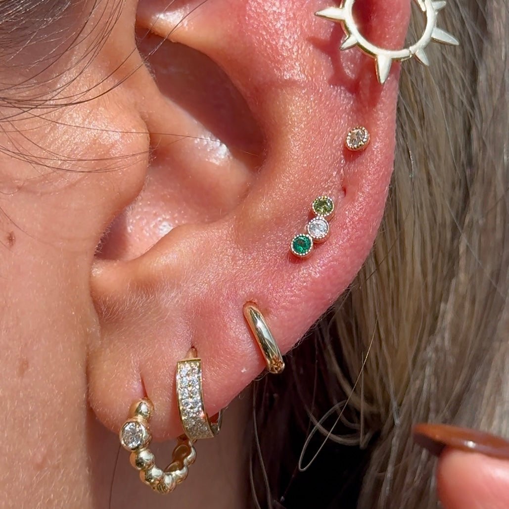 Gemstone Flat Back Stud Milgrain Set in Solid 14k Yellow Gold