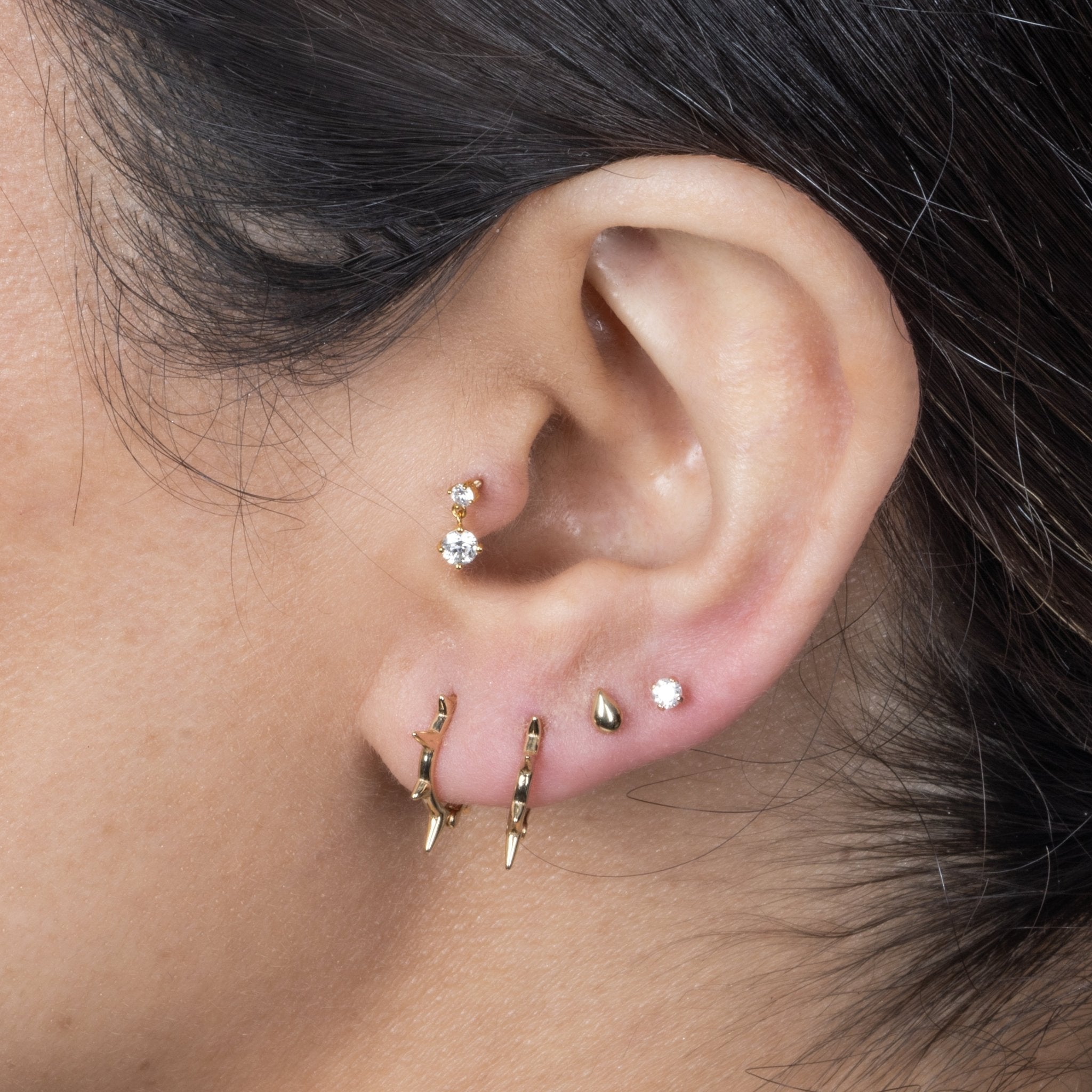 Teardrop Threaded Flat Back Stud in Solid 14k White Gold