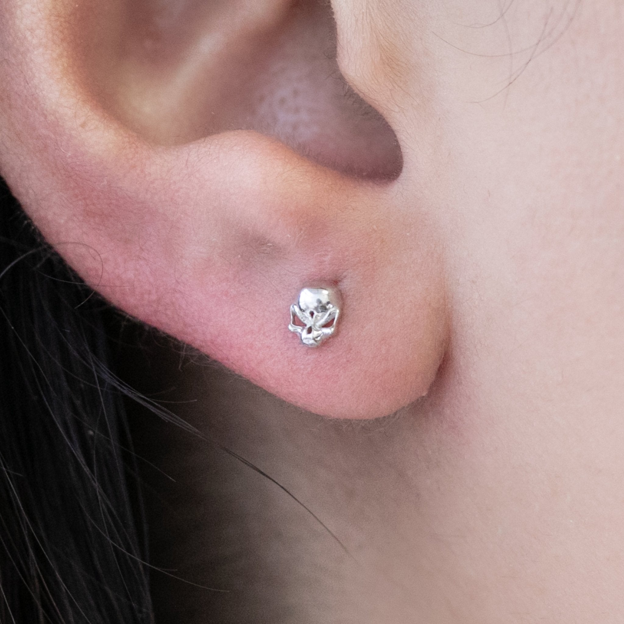 Sassy Skull Flat Back Studs in Solid 14k White Gold
