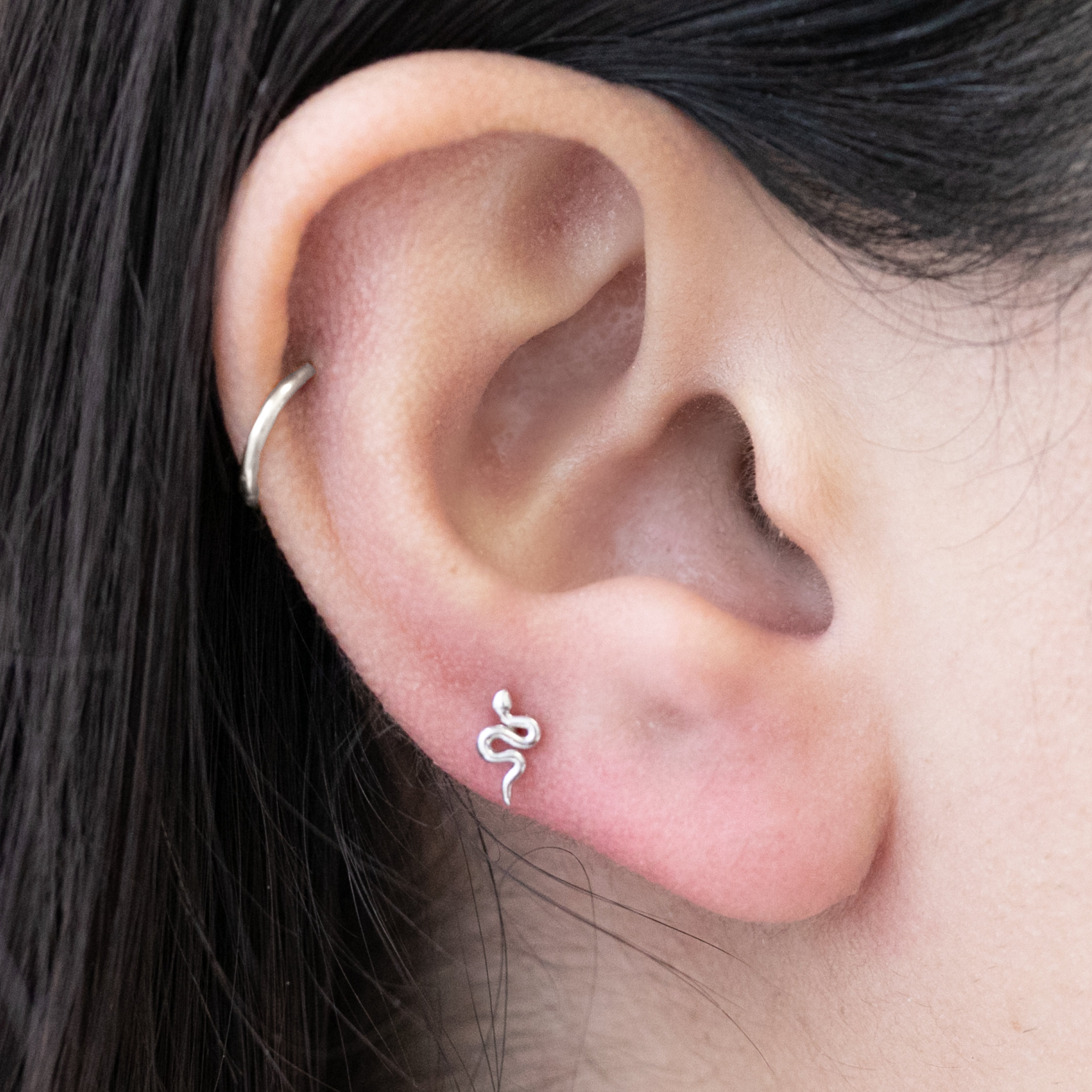 Snake Flat Back Stud in Solid 14k White Gold