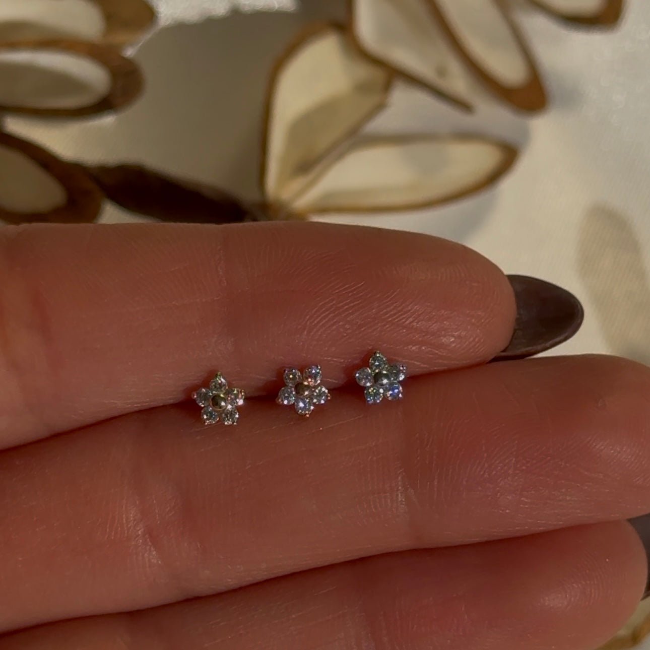 Five Diamond Flower Flat Back Stud in Solid 14k Rose Gold
