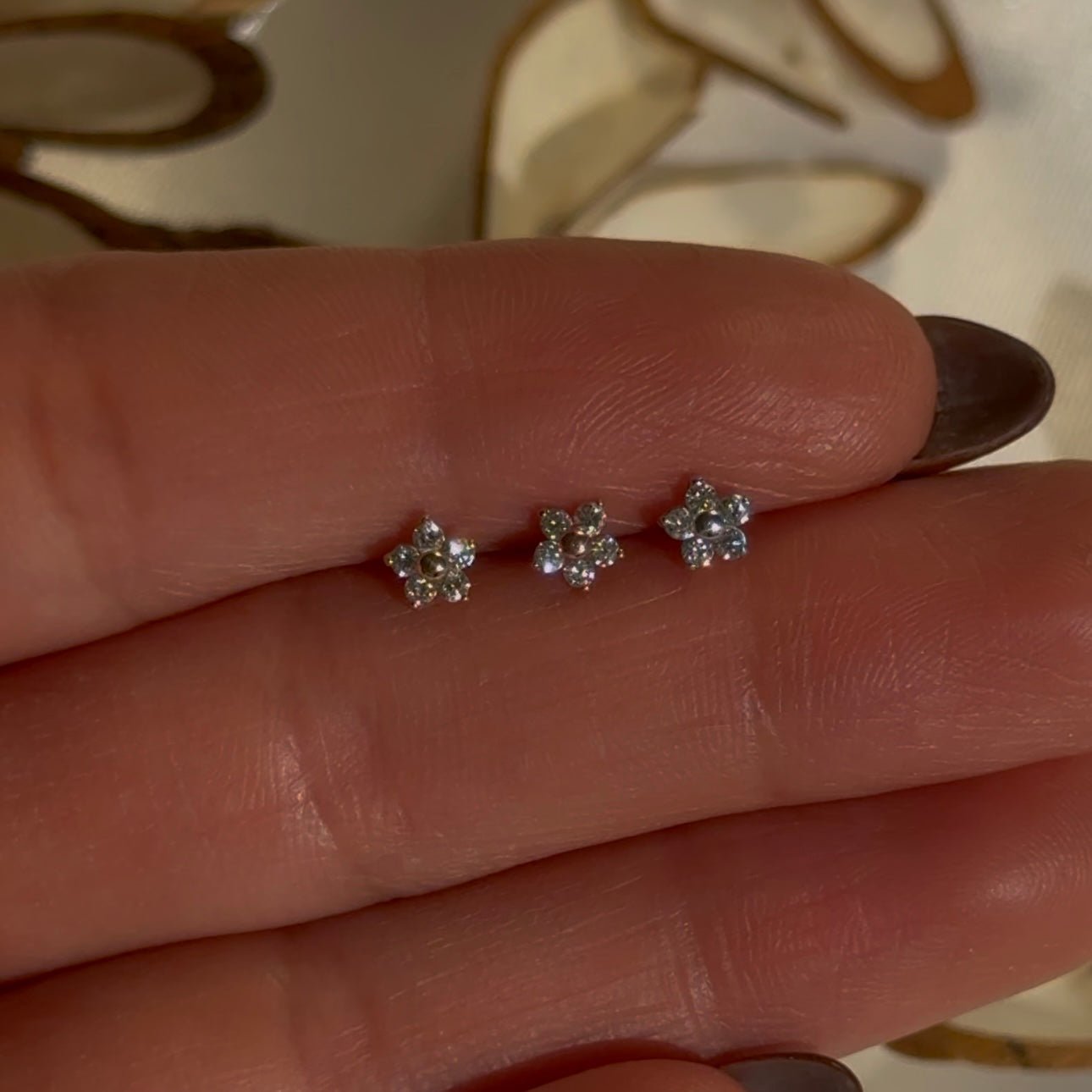 Diamond Flower Flat Back Stud in Solid 14k Yellow Gold