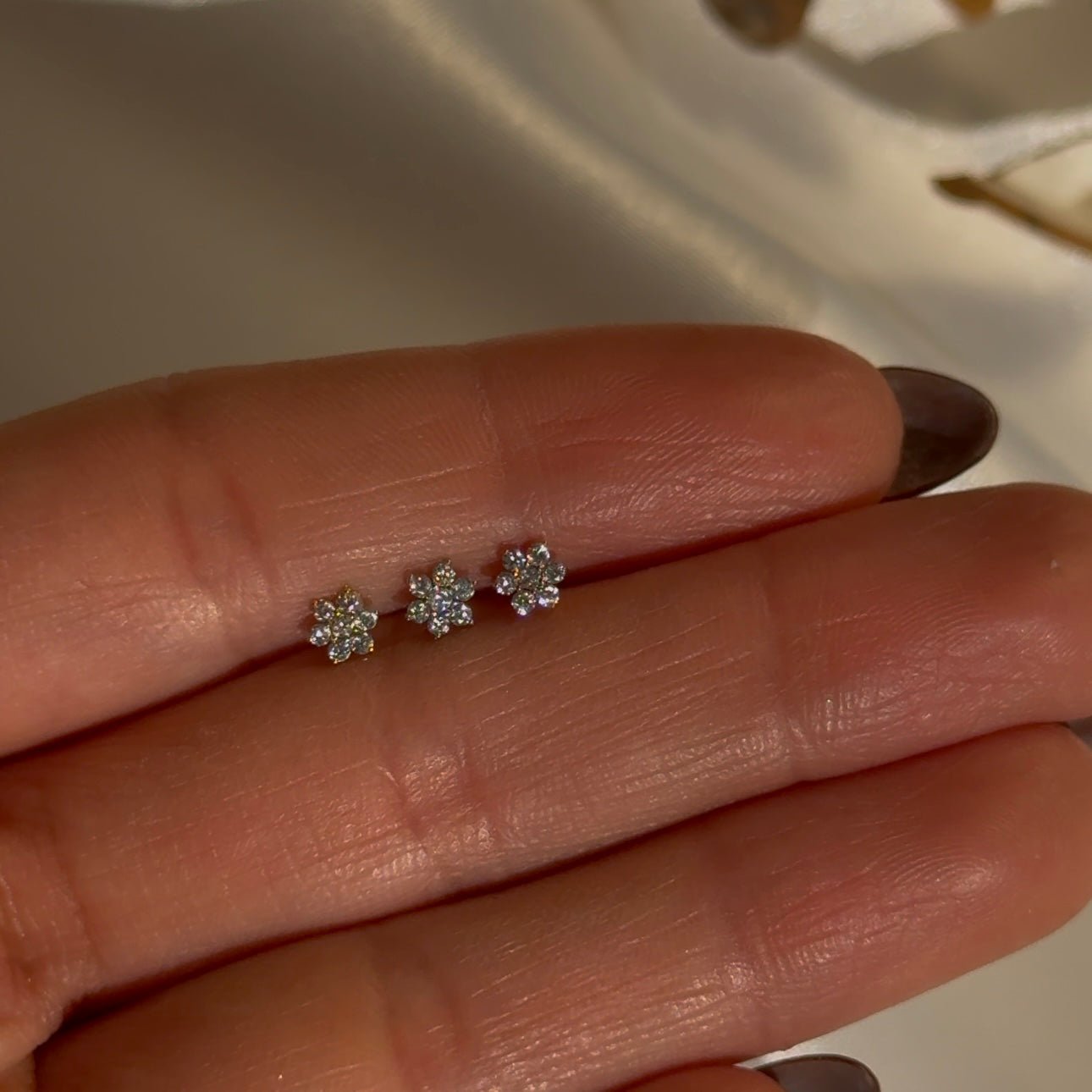 Seven Diamond Flower Flat Back Stud in Solid 14k White Gold
