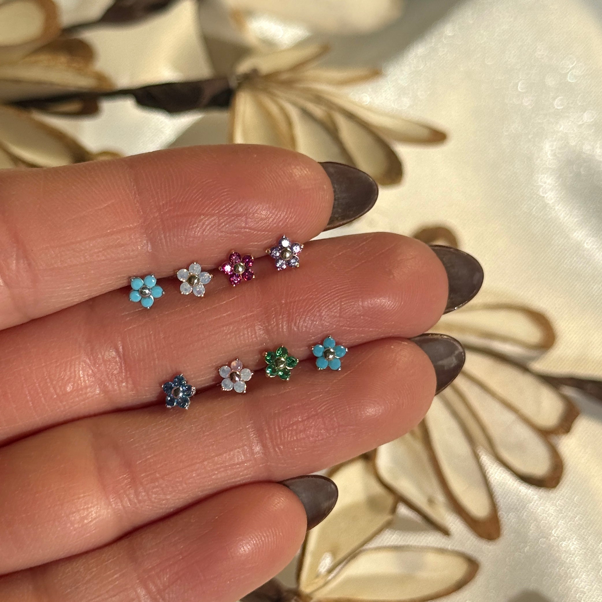 Amethyst Flower Flat Back Stud in Solid 14k Rose Gold