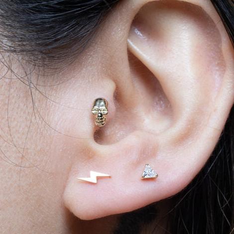 Triangle Cut Cubic Zirconia Flat Back Stud in Solid 14k White Gold