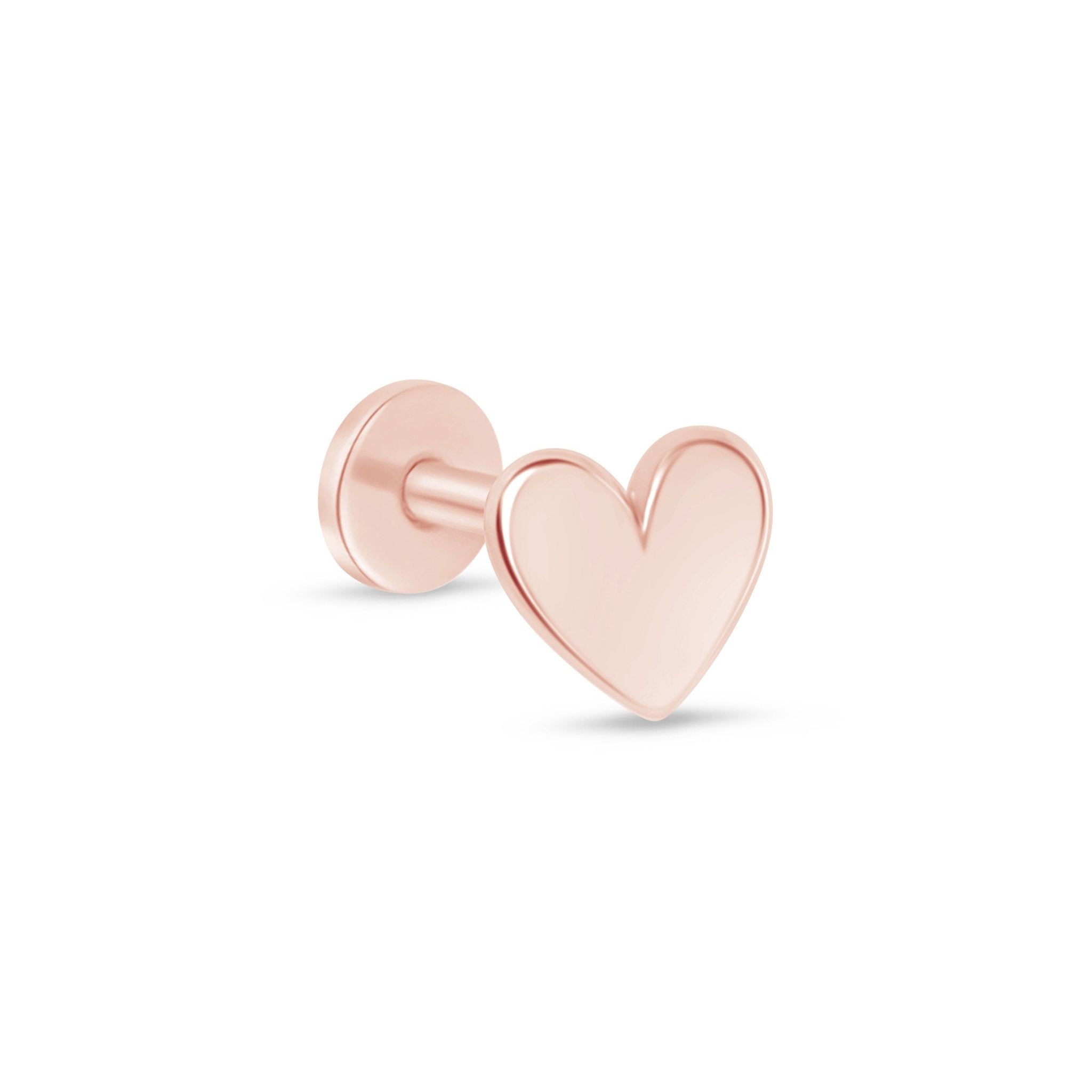 Minimalist Heart Flat Back Stud in Solid 14k Rose Gold
