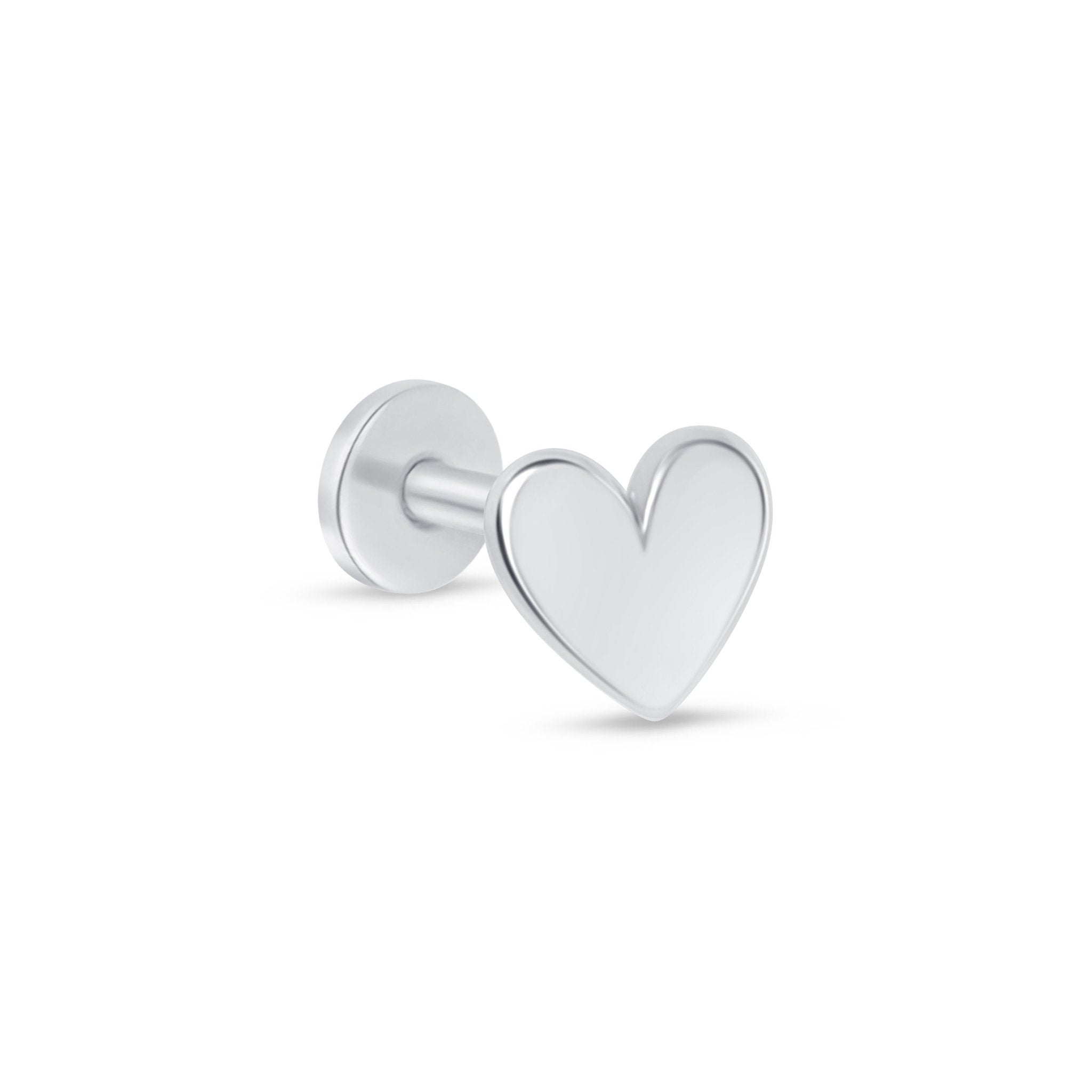 Minimalist Heart Flat Back Stud in Solid 14k White Gold