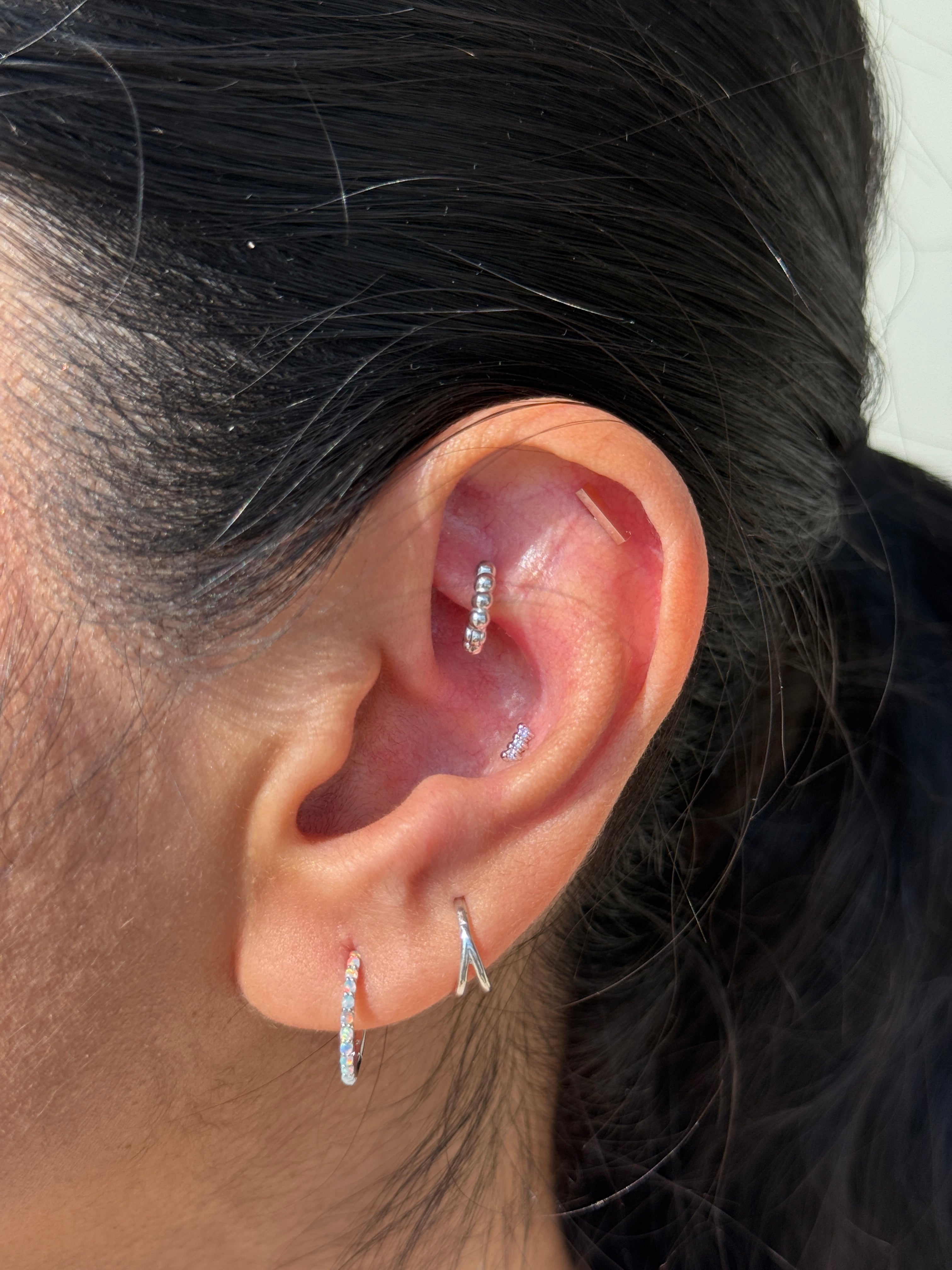 Opal Hoop Earring in Solid 14k White Gold