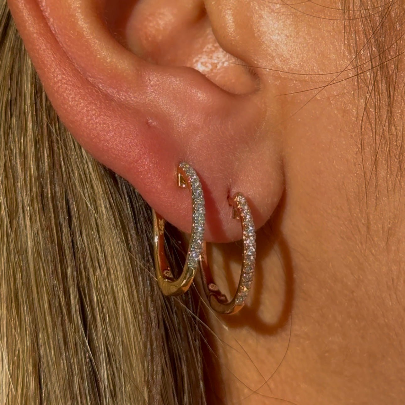 Dainty Diamond Hoop Earrings in Solid 14k Yellow Gold