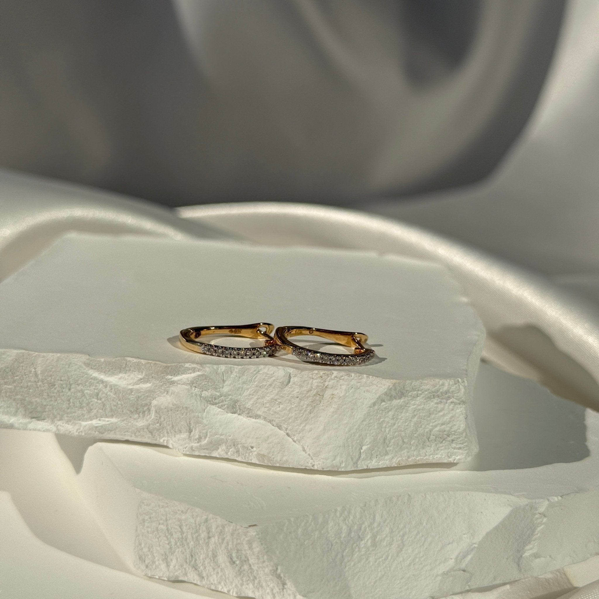 Dainty Diamond Hoop Earrings in Solid 14k Yellow Gold
