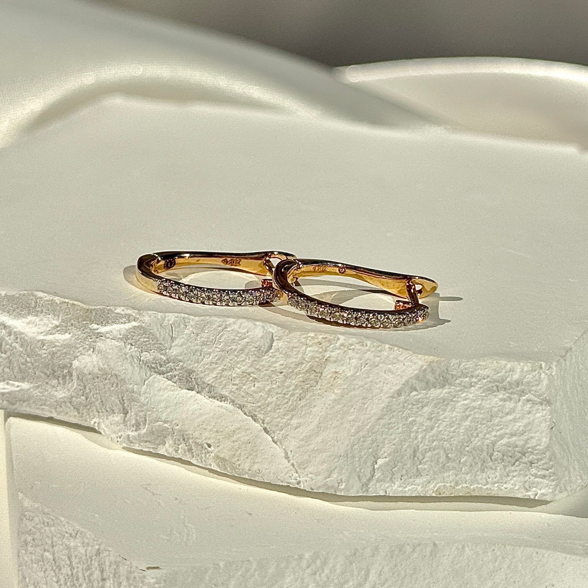 Dainty Diamond Hoop Earrings in Solid 14k Yellow Gold