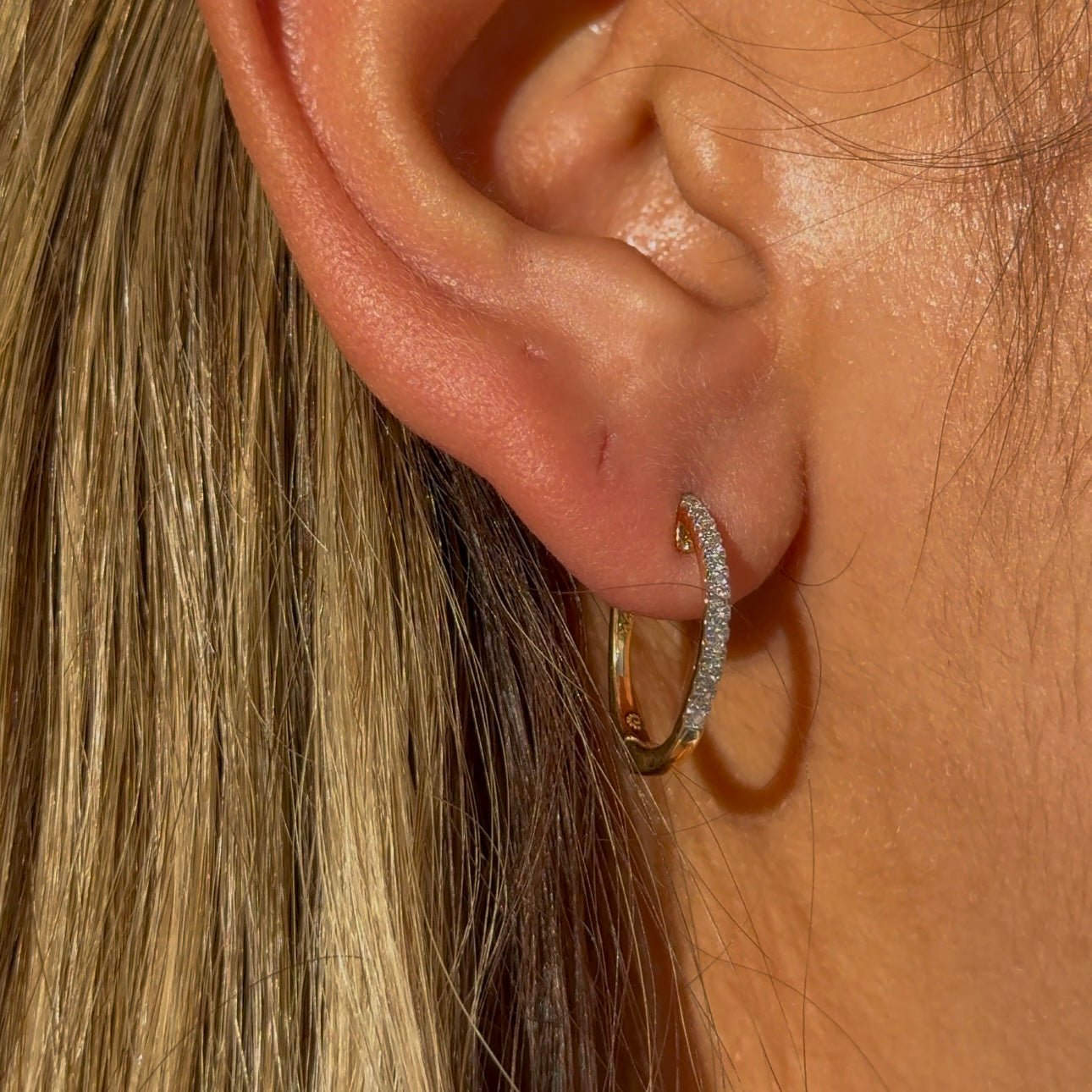 Dainty Diamond Hoop Earrings in Solid 14k Yellow Gold