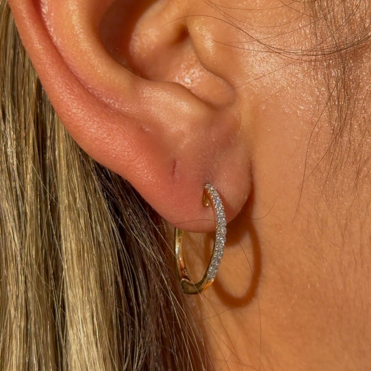 Dainty Diamond Hoop Earrings in Solid 14k Yellow Gold