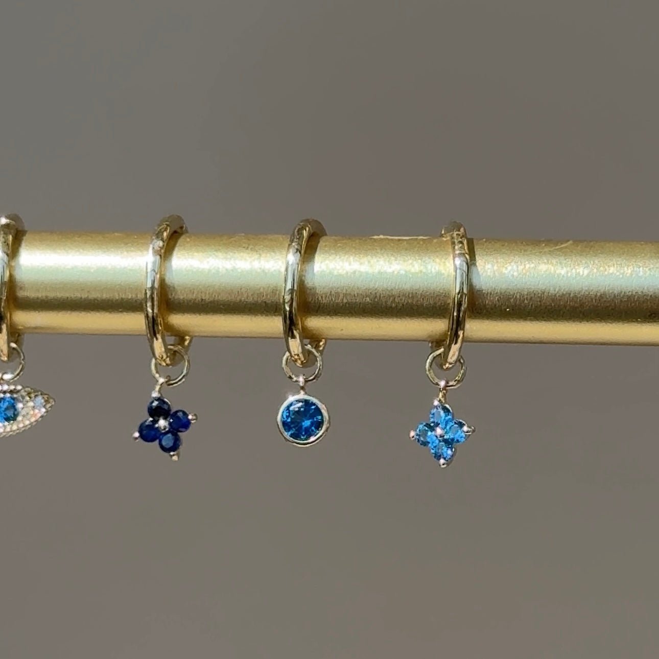 Hoop with Bezel Set Blue Topaz Charm in Solid 14k White Gold