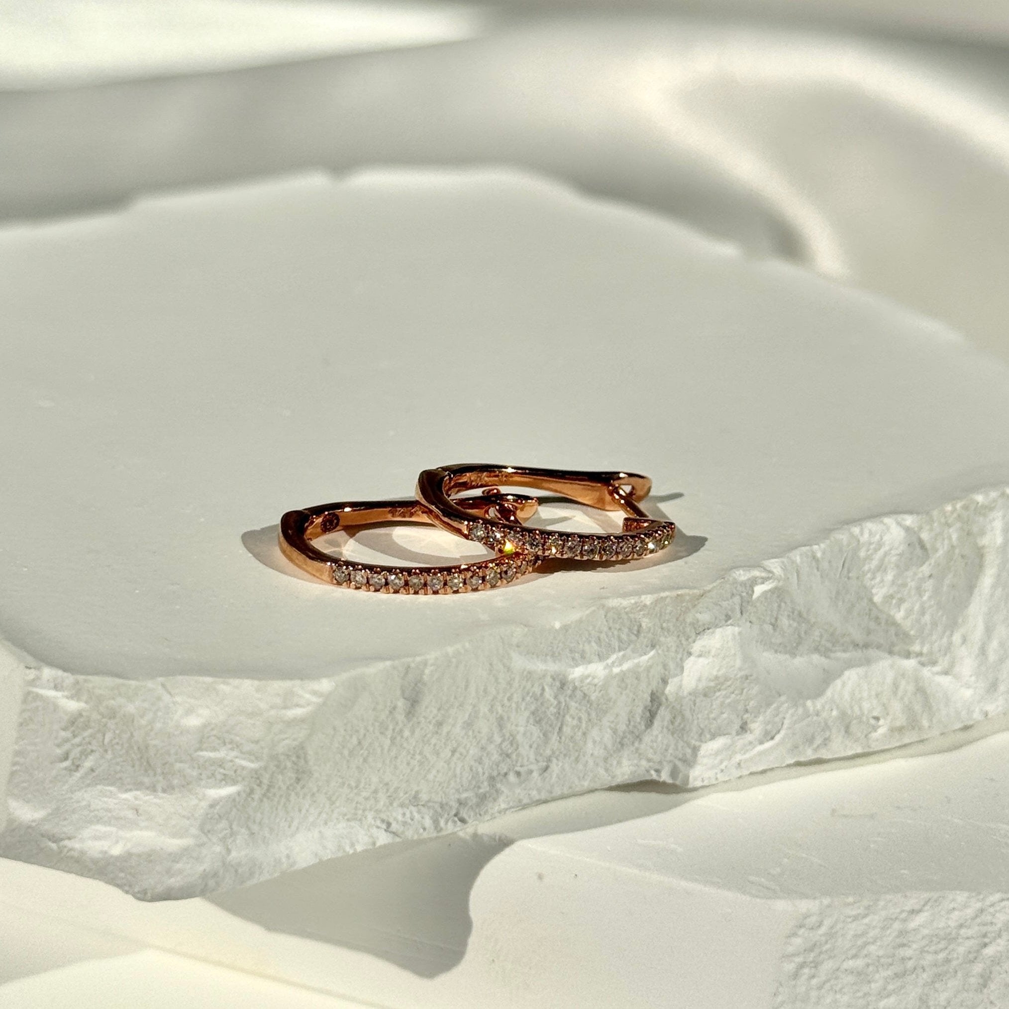 Dainty Diamond Hoop Earrings in Solid 14k Yellow Gold