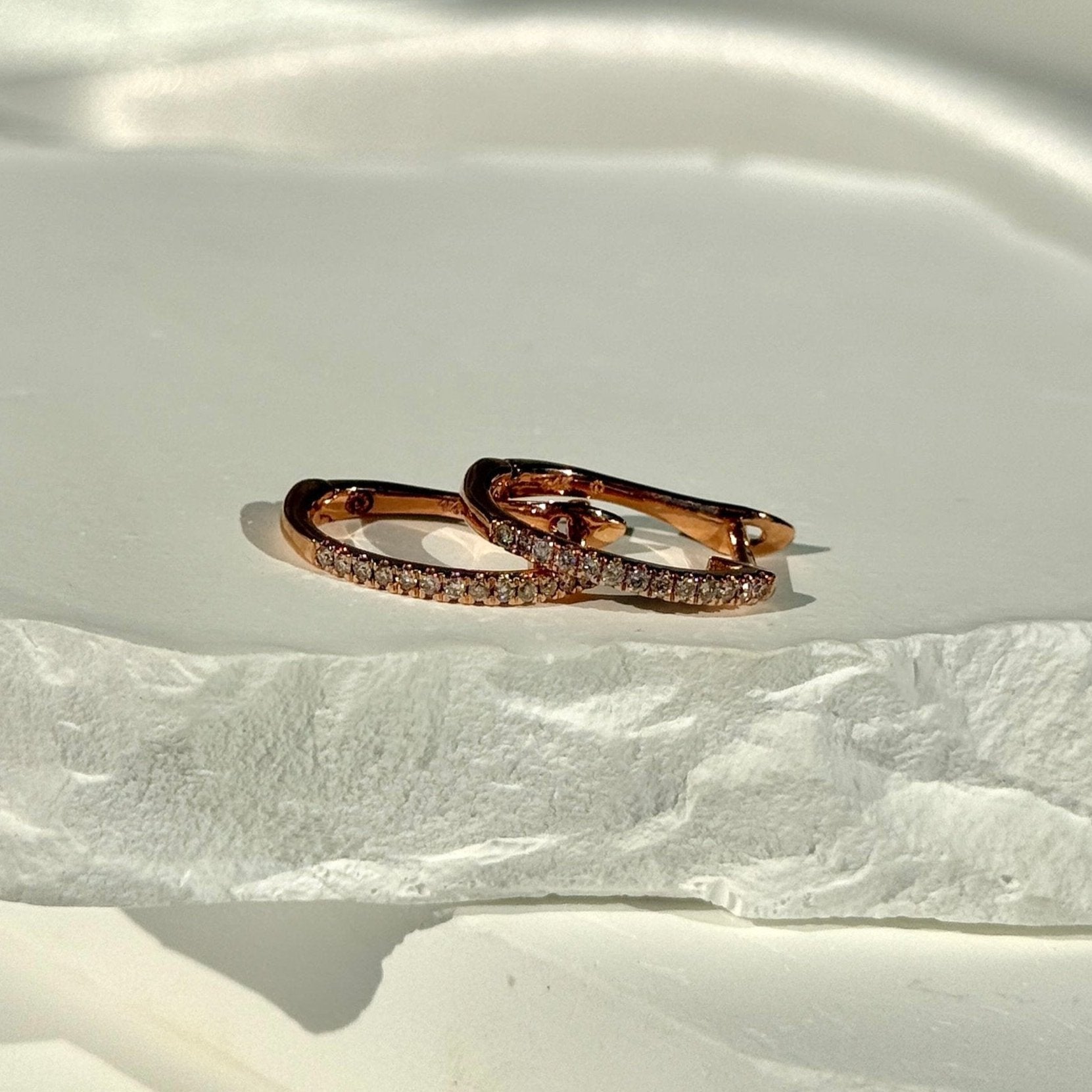 Dainty Diamond Hoop Earrings in Solid 14k Yellow Gold