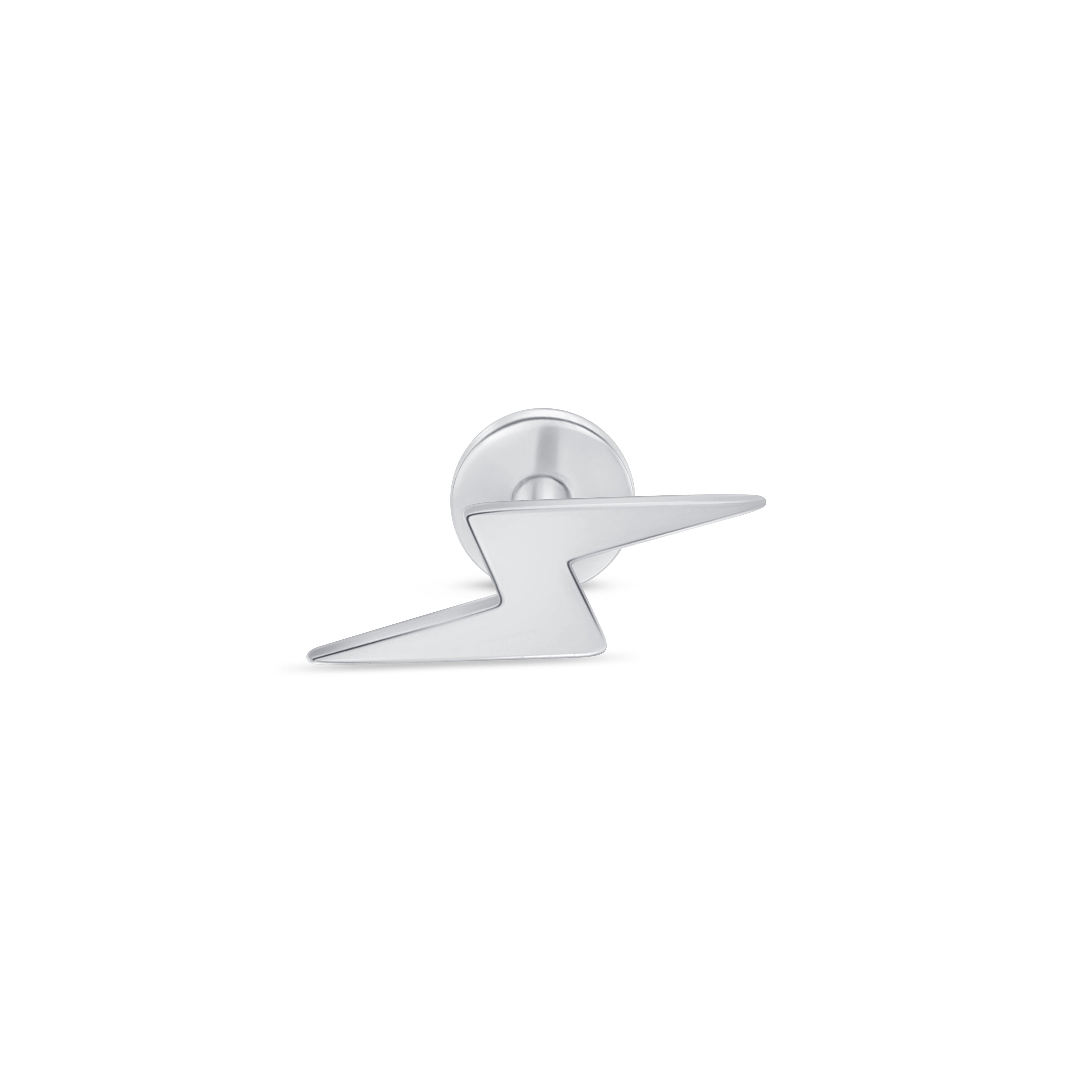 Lightning Bolt Flat Back Stud in Solid 14k White Gold