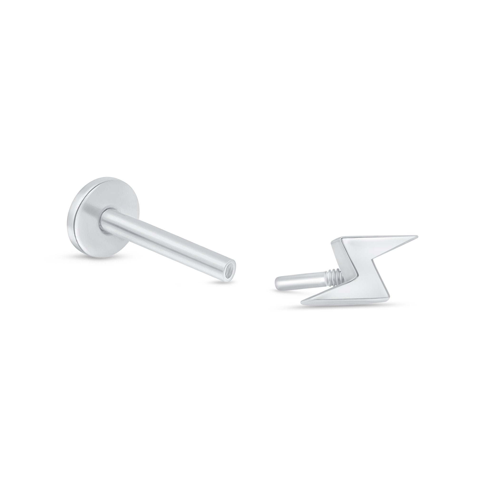 Lightning Bolt Flat Back Stud in Solid 14k White Gold