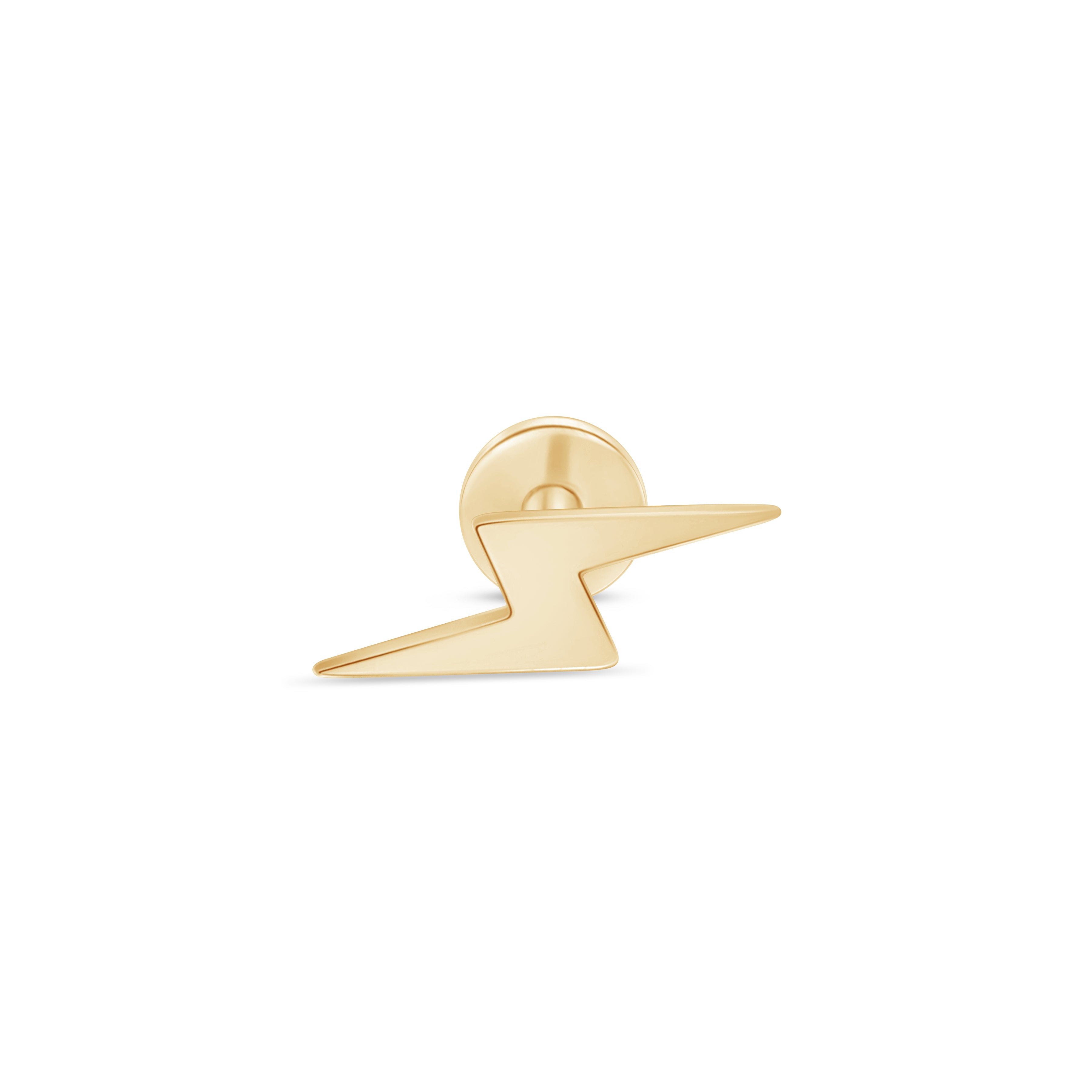 Lightning Bolt Flat Back Stud in Solid 14k Yellow Gold