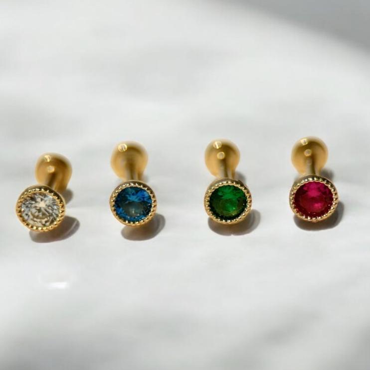 Ruby Flat Back Stud Milgrain Set in Solid 14k Yellow Gold