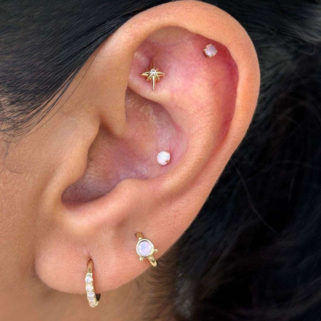 Opal Hoop Earring in Solid 14k Yellow Gold