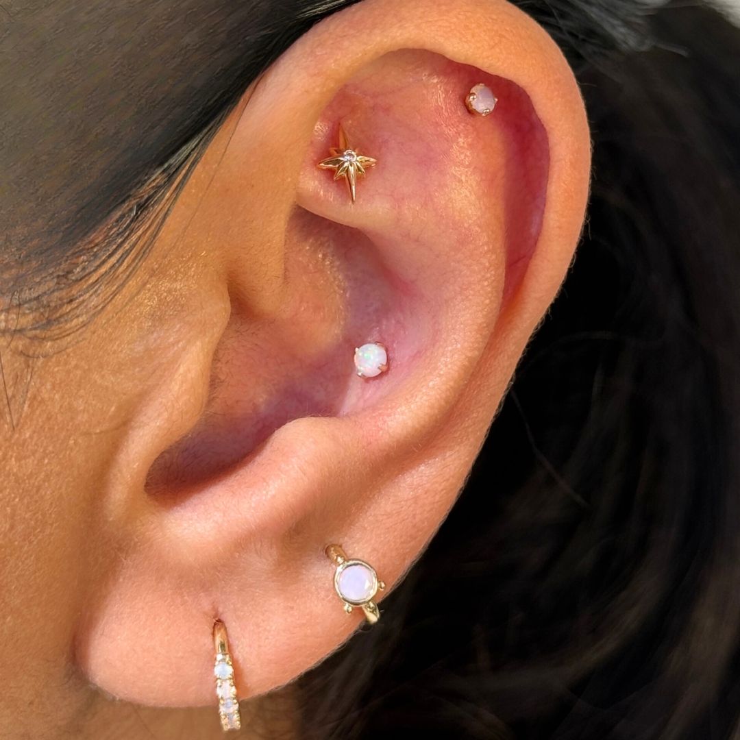 Opal Hoop Earring in Solid 14k Yellow Gold