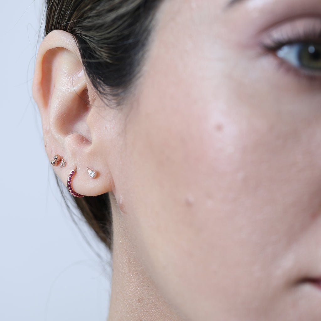 Cupid's Arrow Diamond Studded Flat Back Stud in Solid 14k Rose Gold