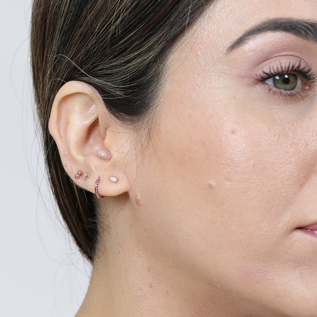 Cupid's Arrow Diamond Studded Flat Back Stud in Solid 14k Rose Gold