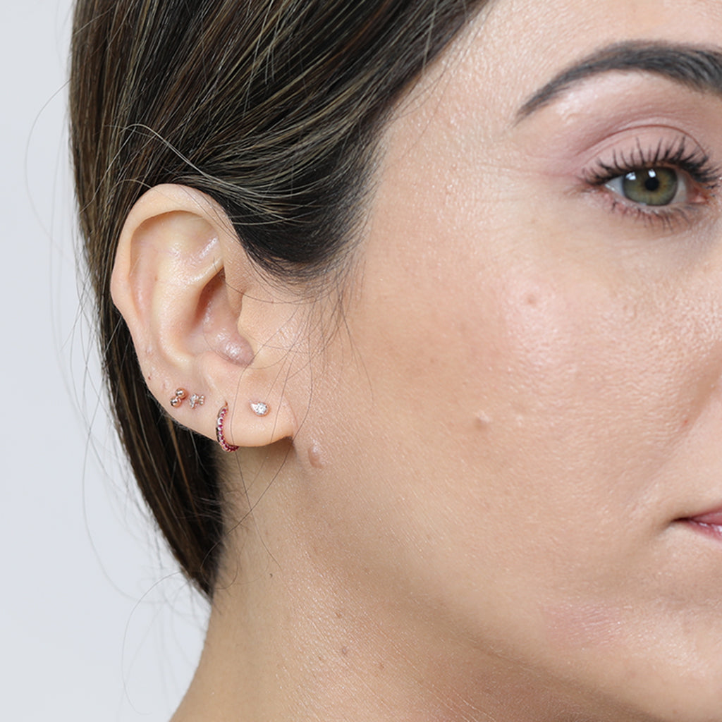 Diamond Heart Cupid's Arrow Flat Back Stud in Solid 14k Yellow Gold