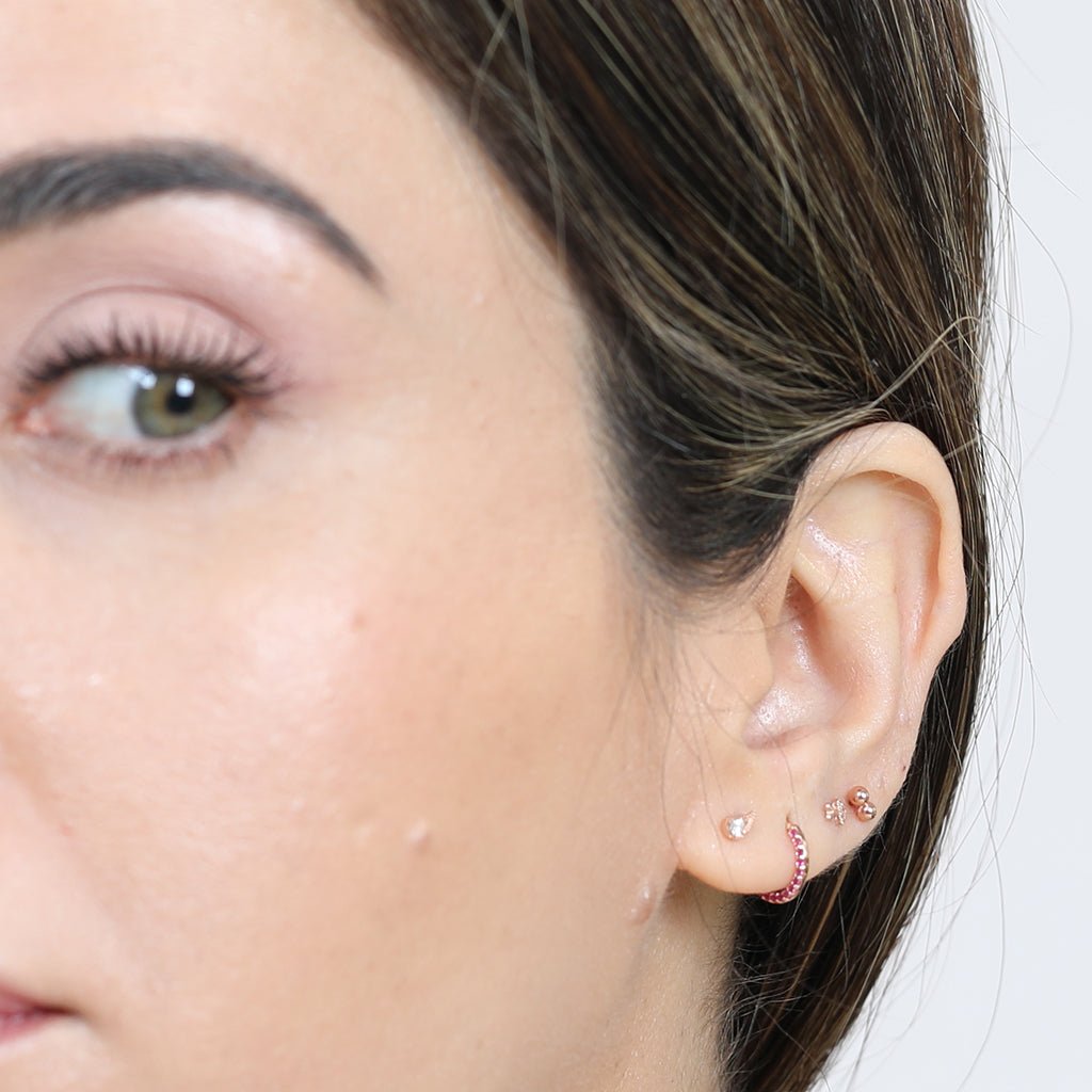 Cupid's Arrow Diamond Studded Flat Back Stud in Solid 14k Rose Gold