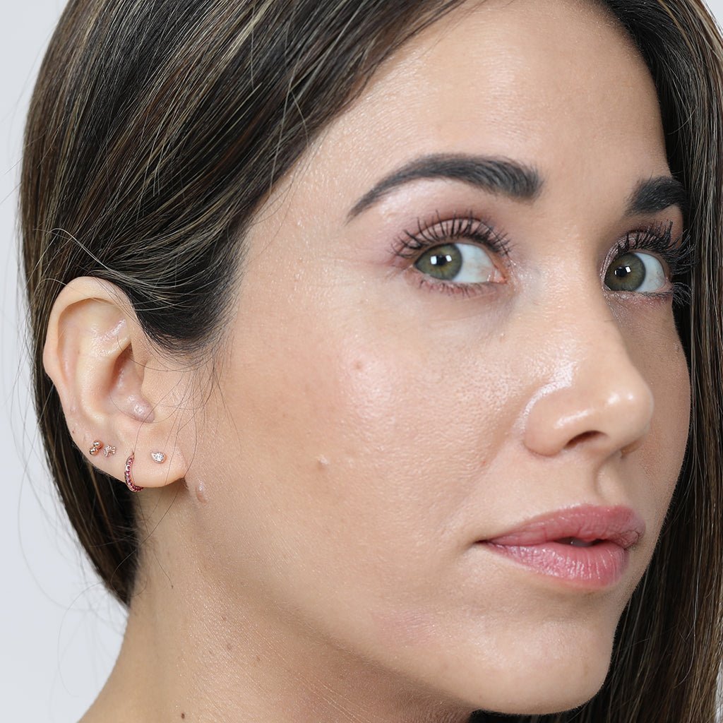 Cupid's Arrow Diamond Studded Flat Back Stud in Solid 14k Rose Gold
